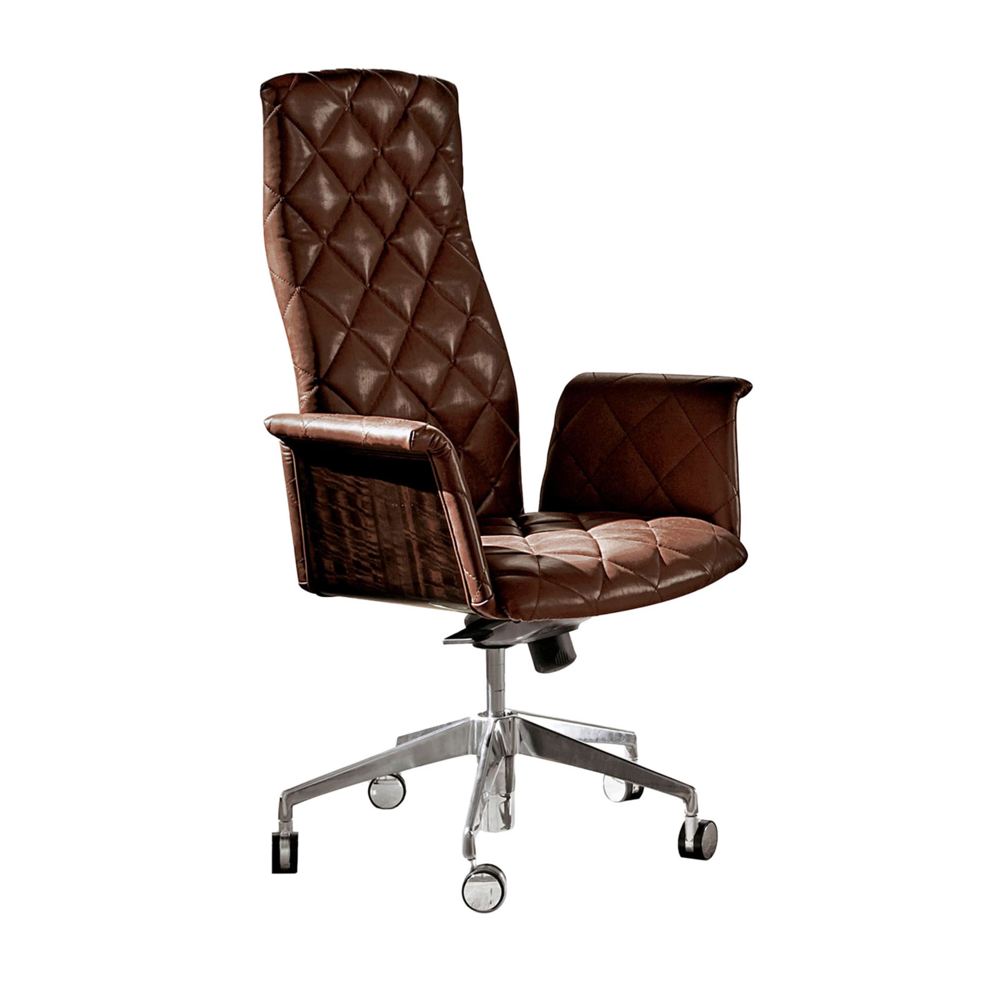 Vogue Quilted Brown Leather Swivel Armchair with Castor #2 - Main view