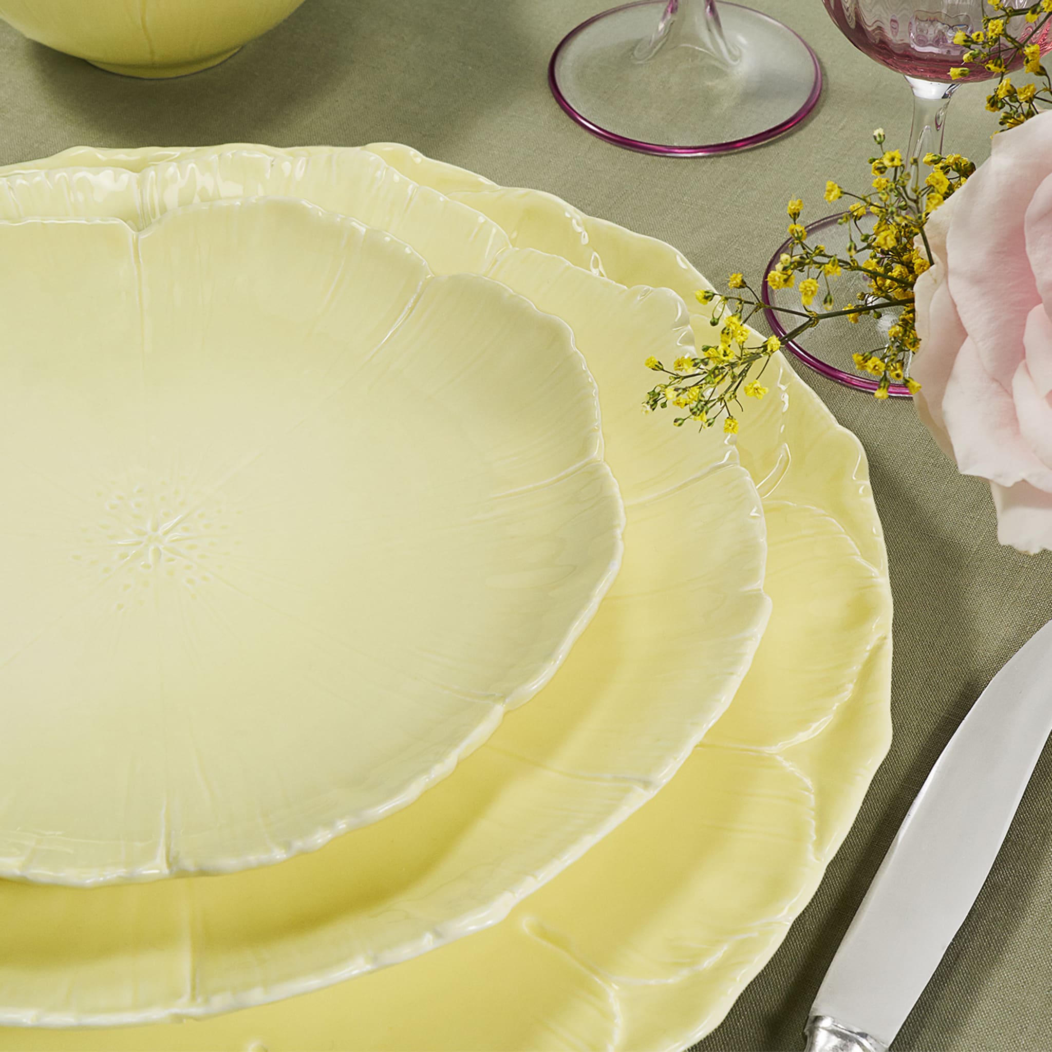 Cherry Blossom Set of 2 Yellow Fine Ceramic Pasta Plates - Alternative view 2
