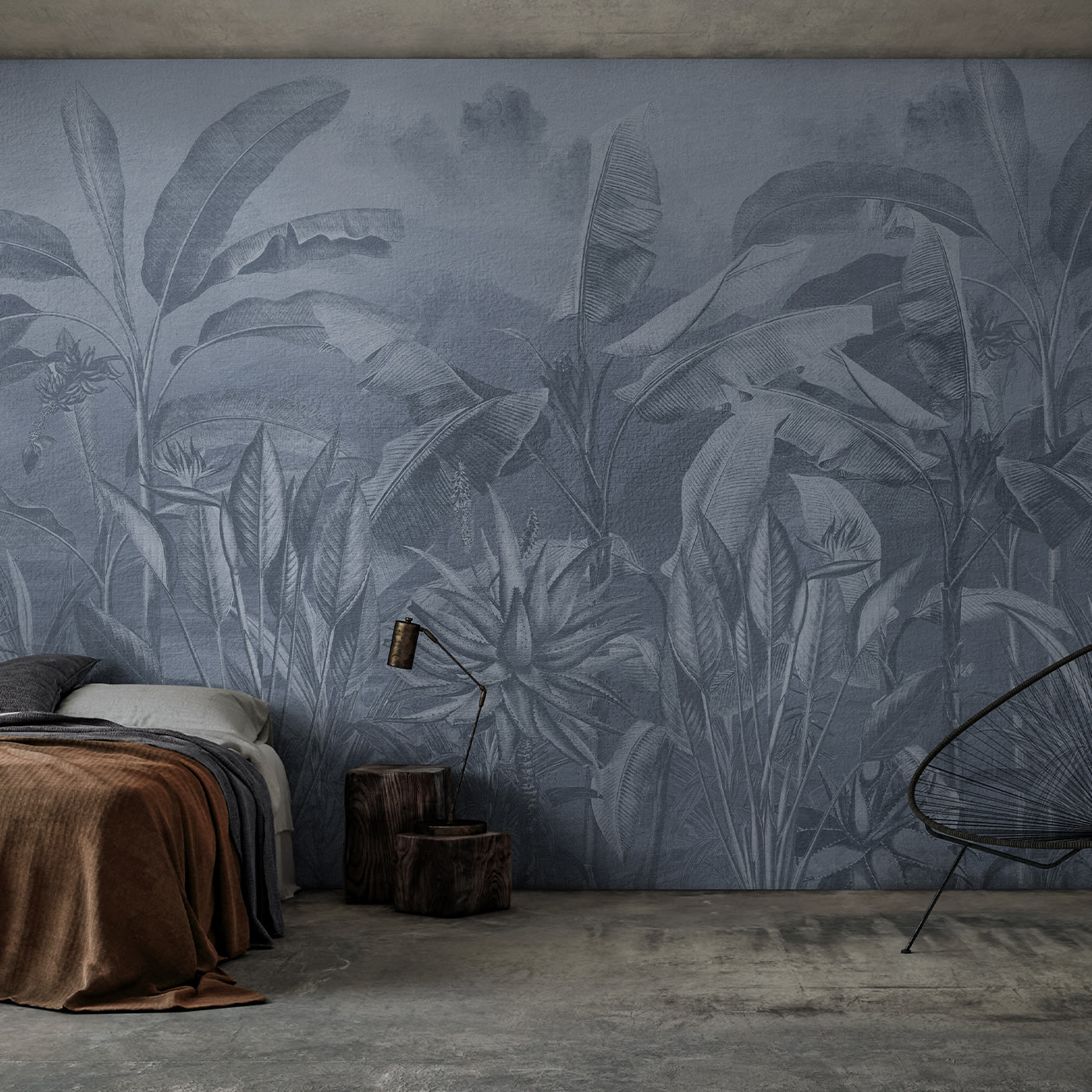 Blue tones plants textured wallpaper - Affreschi & Affreschi