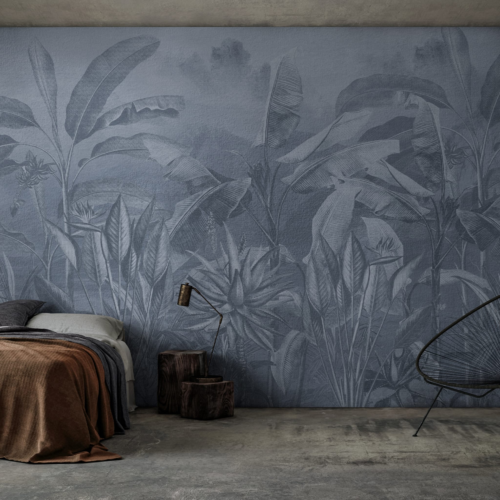 Papel pintado con textura de plantas en tonos azules - Vista alternativa 1