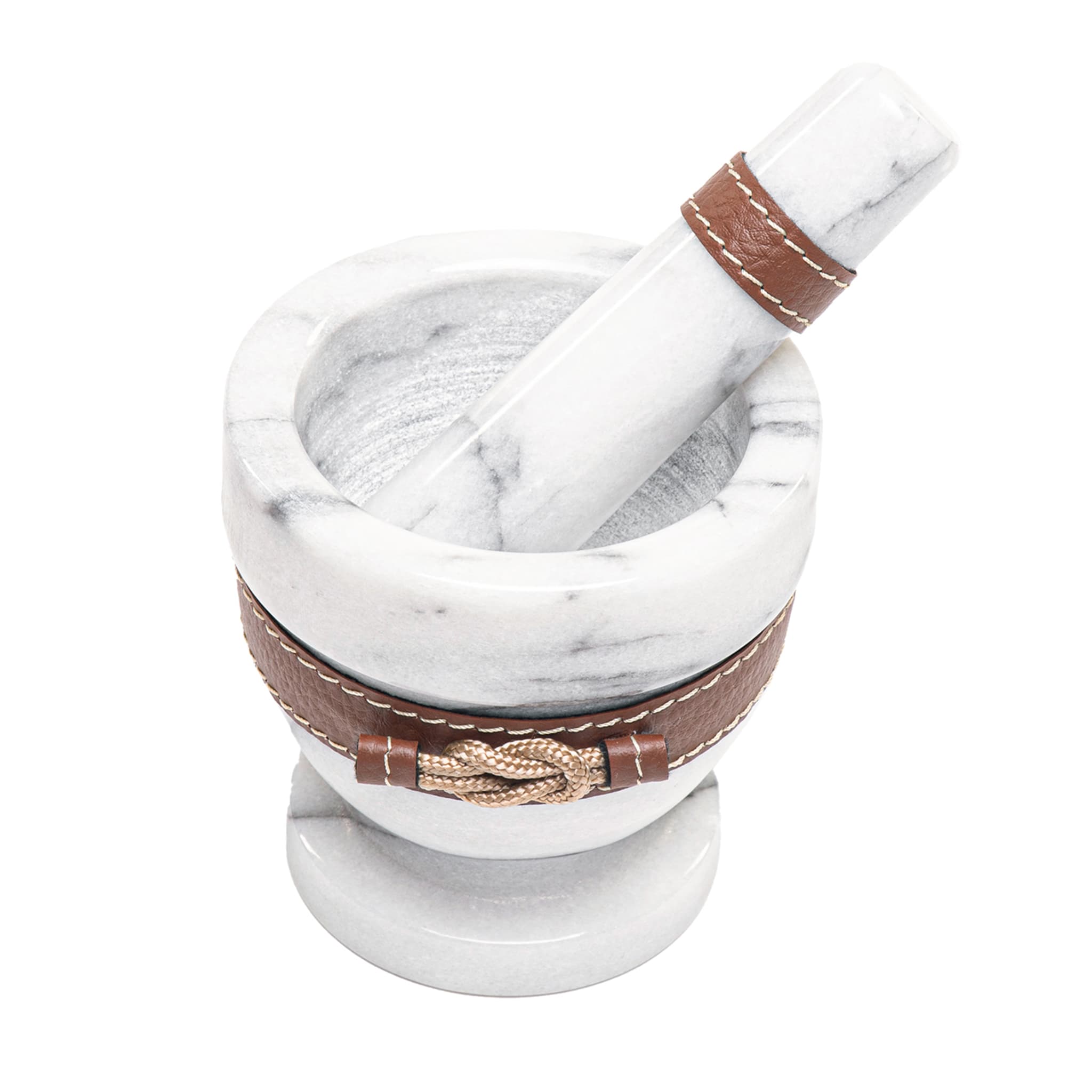 Beige Leather/White Marble Mortar with Pestle - Main view