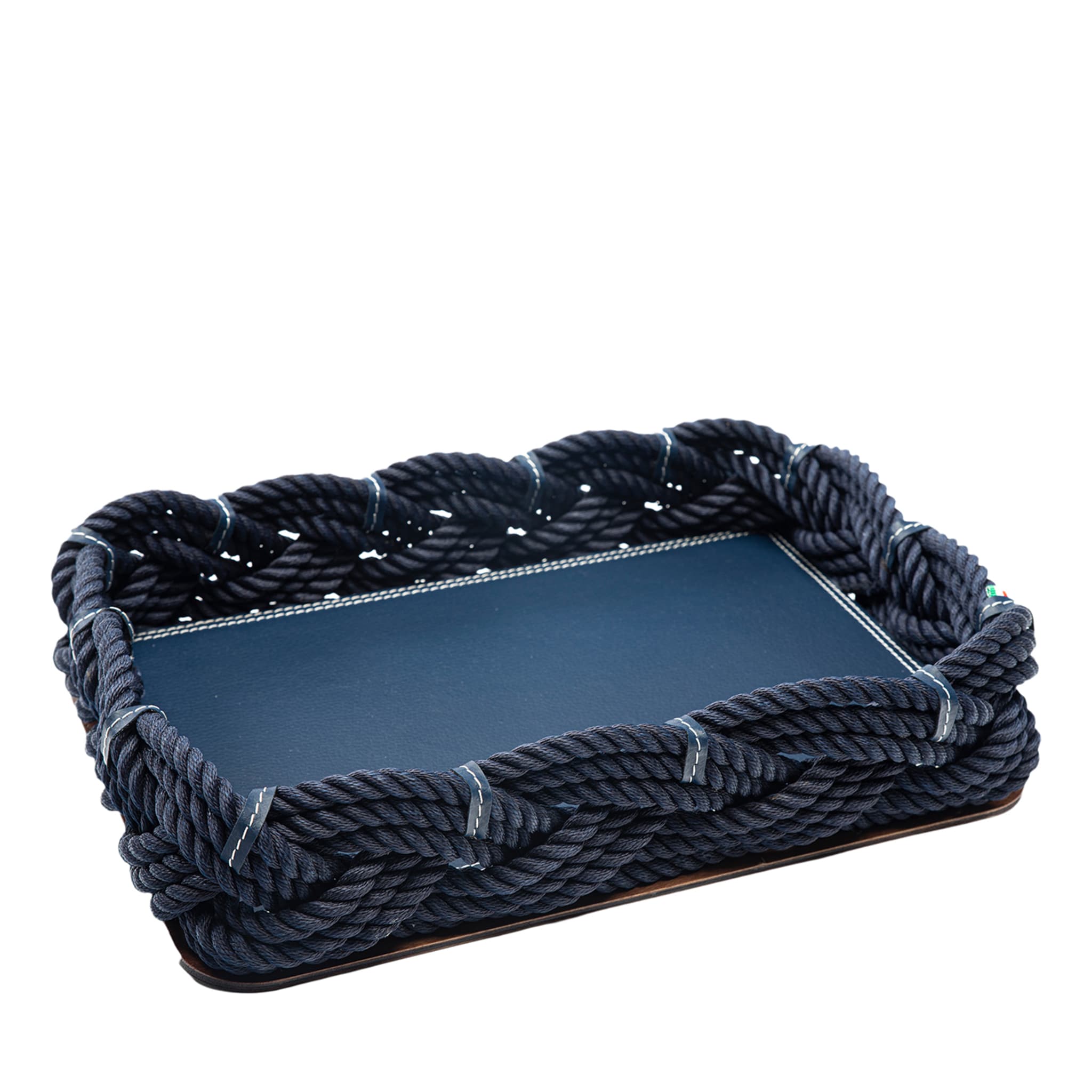 Rectangular Blue Eco-Leather & Rope Centerpiece - Main view