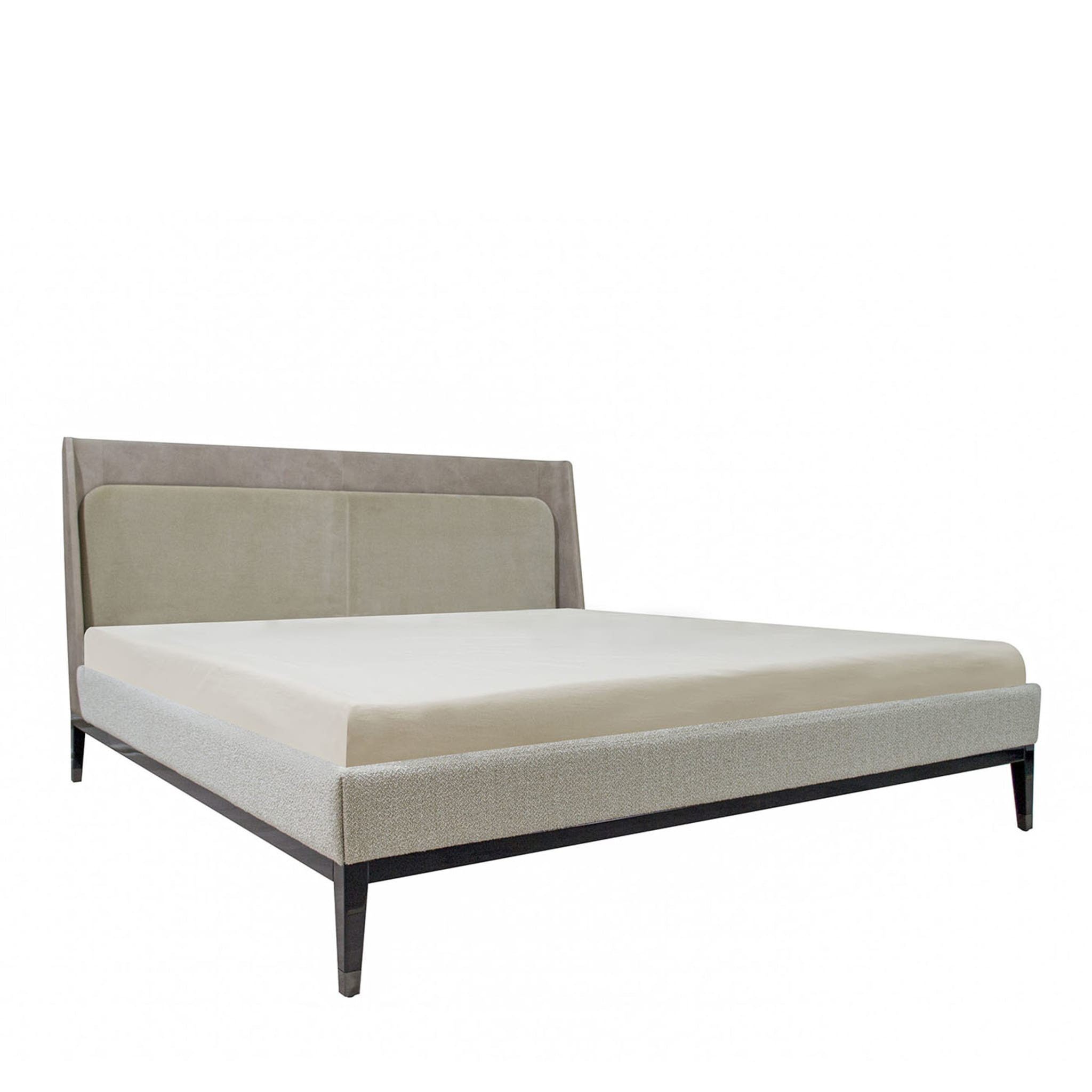 Italian Bed Upholstered in Nubuck and Quinoa Boucle Fabric  - Main view