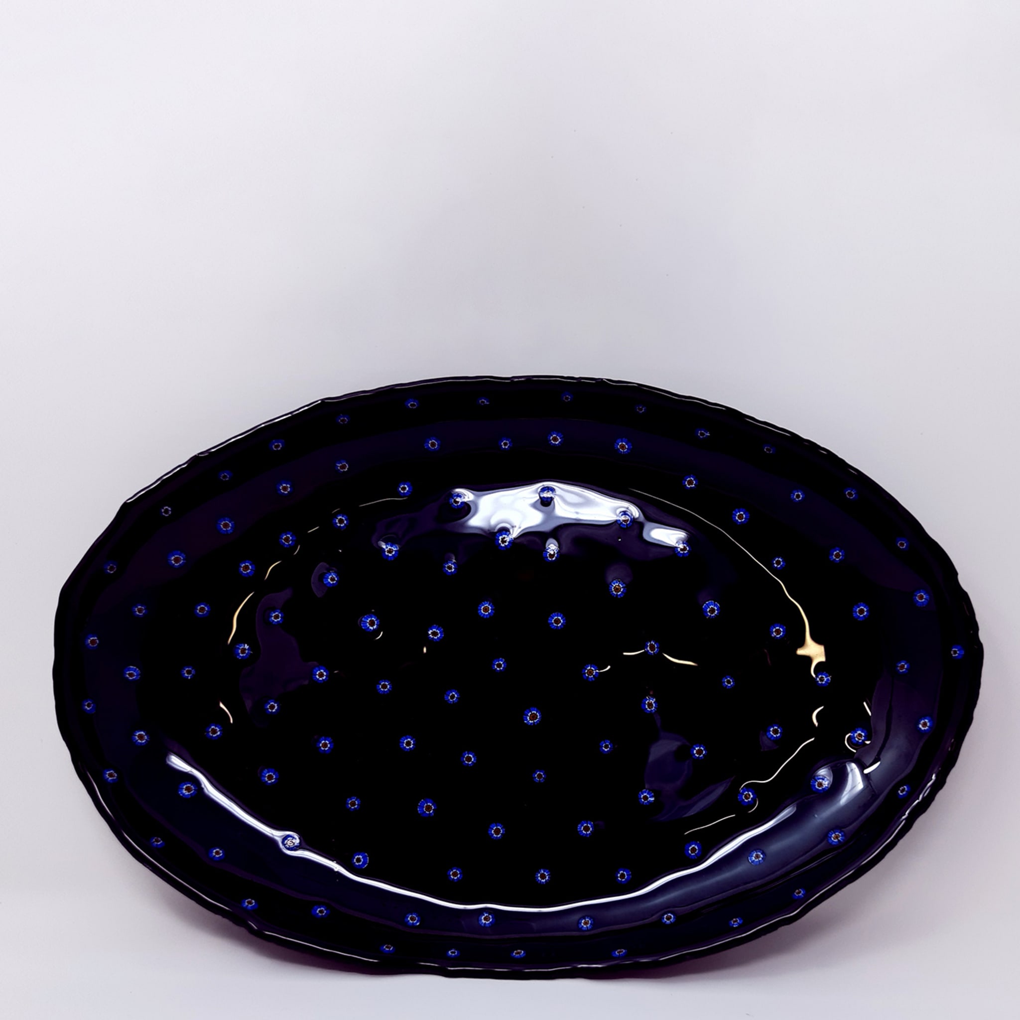 Black Glass Serving Platter with floral murrini inlays - Alternative view 1