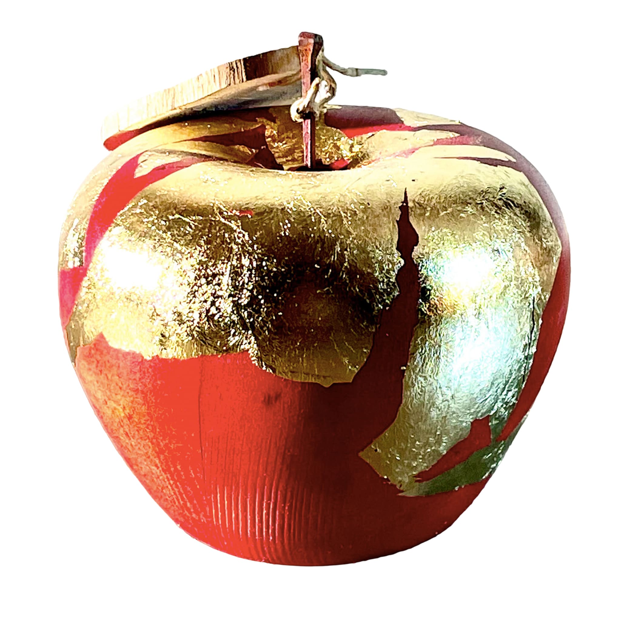 Scultura di mela rossa con foglie d'oro - Vista principale