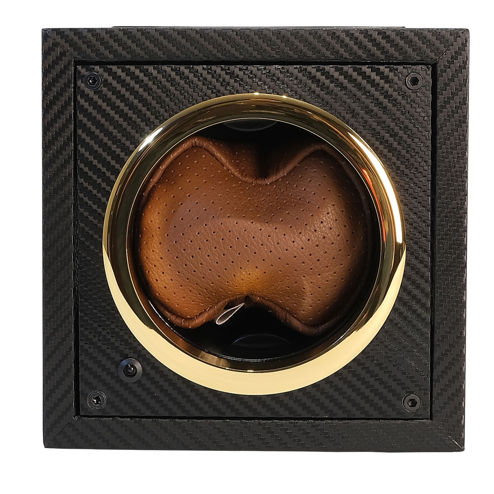 MT Mini Black Carbon & Brown Leather Watch Winder - Main view
