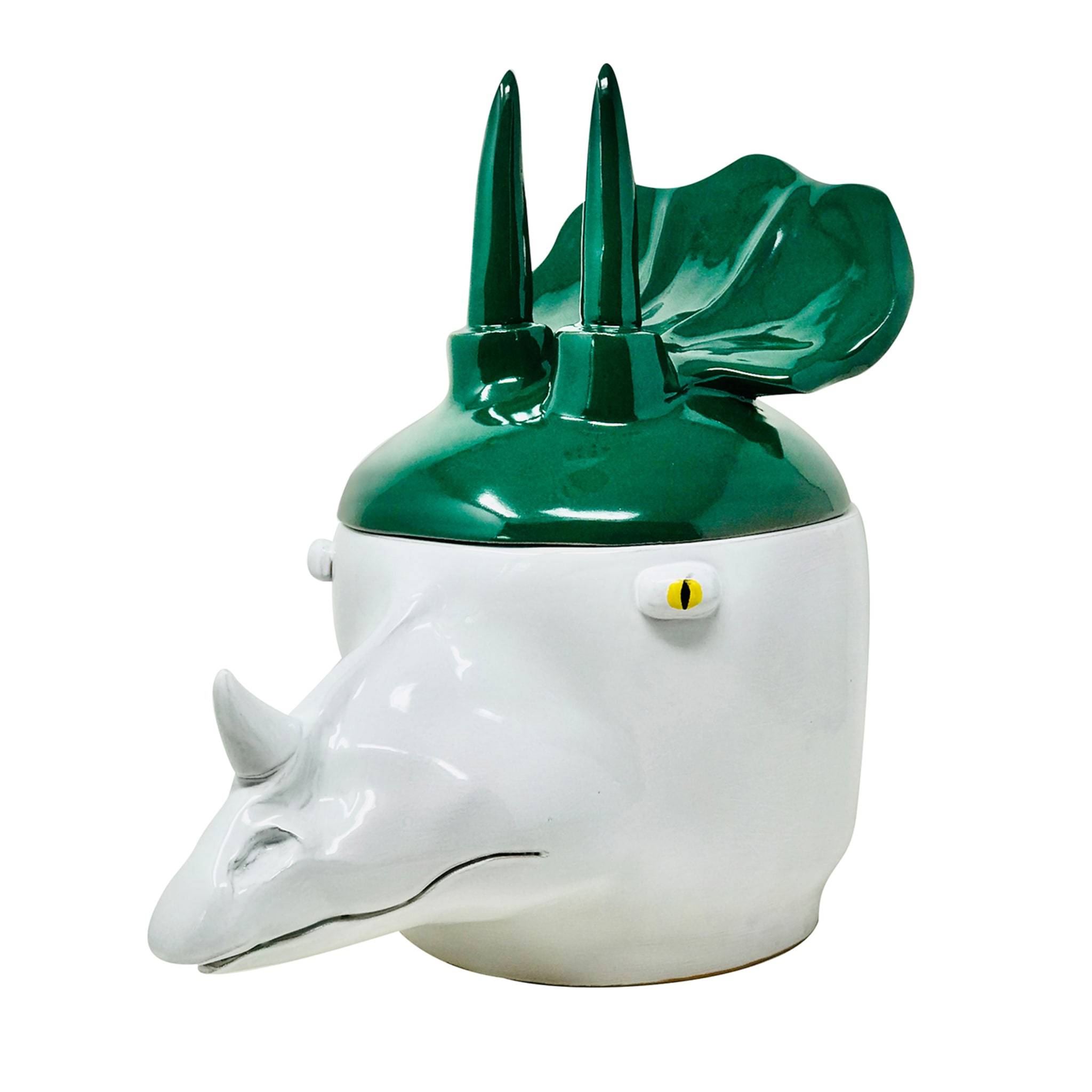 Triceratops Large Green and White Container with Lid - Main view