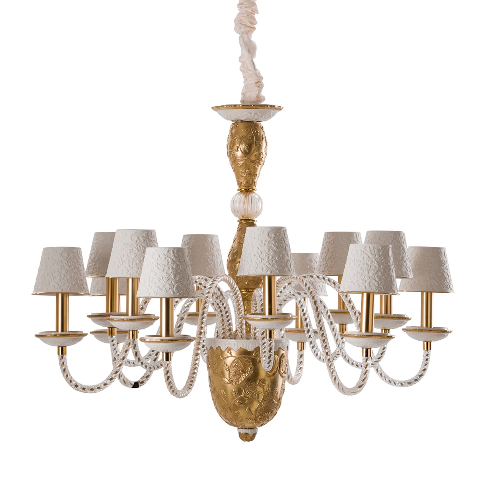 Lámpara de araña Taormina de 12 luces en blanco y dorado - Vista principal