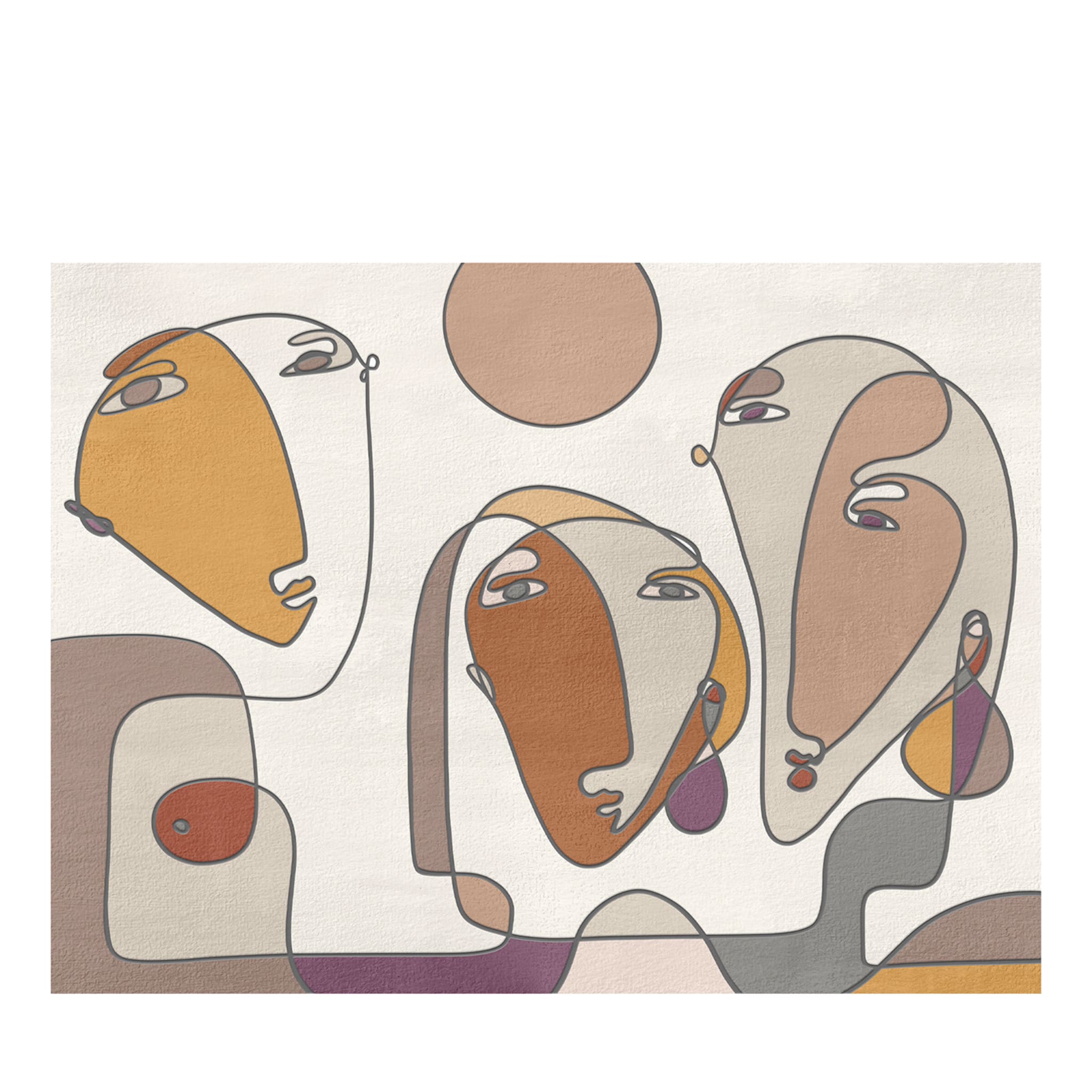 Papier peint texturé multicolore à visages singuliers - Vue principale