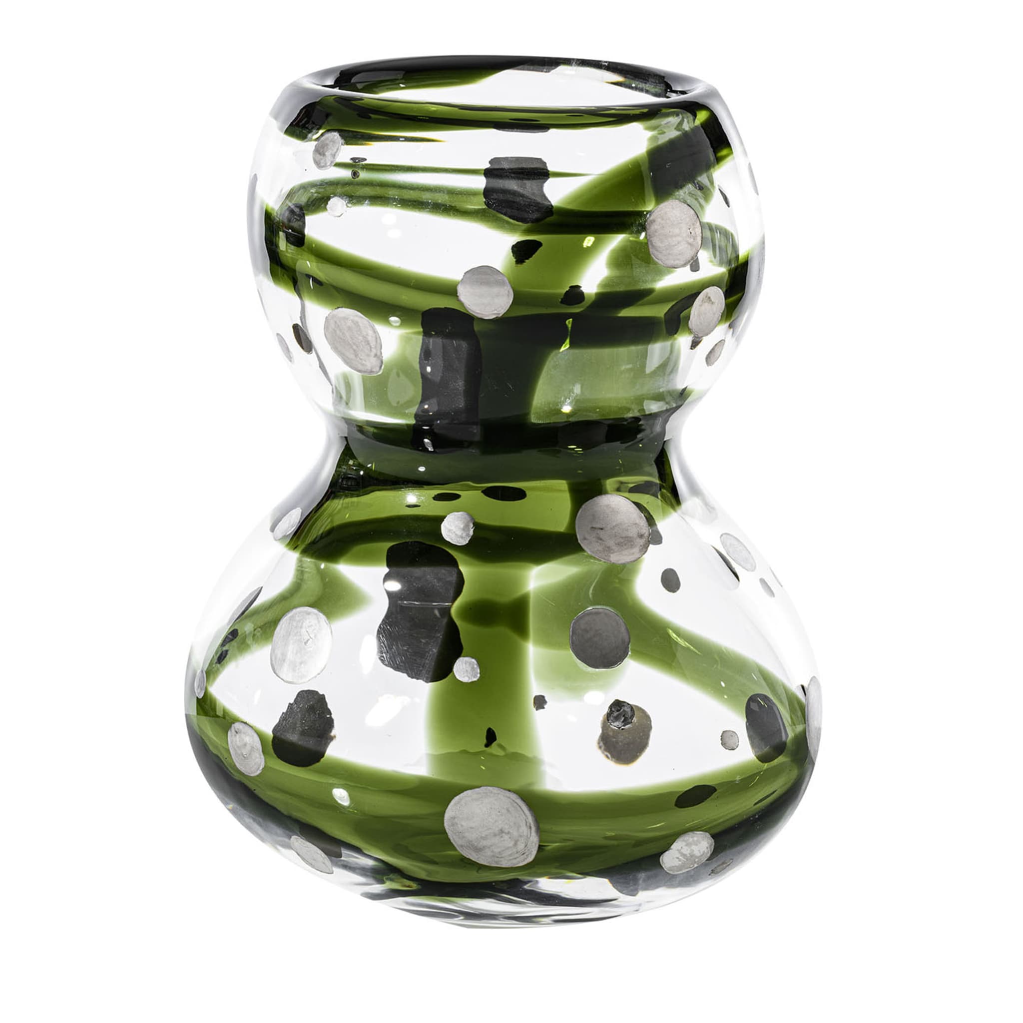 Gran Bulbo Mini vase en verre argenté noir et vert - Vue principale