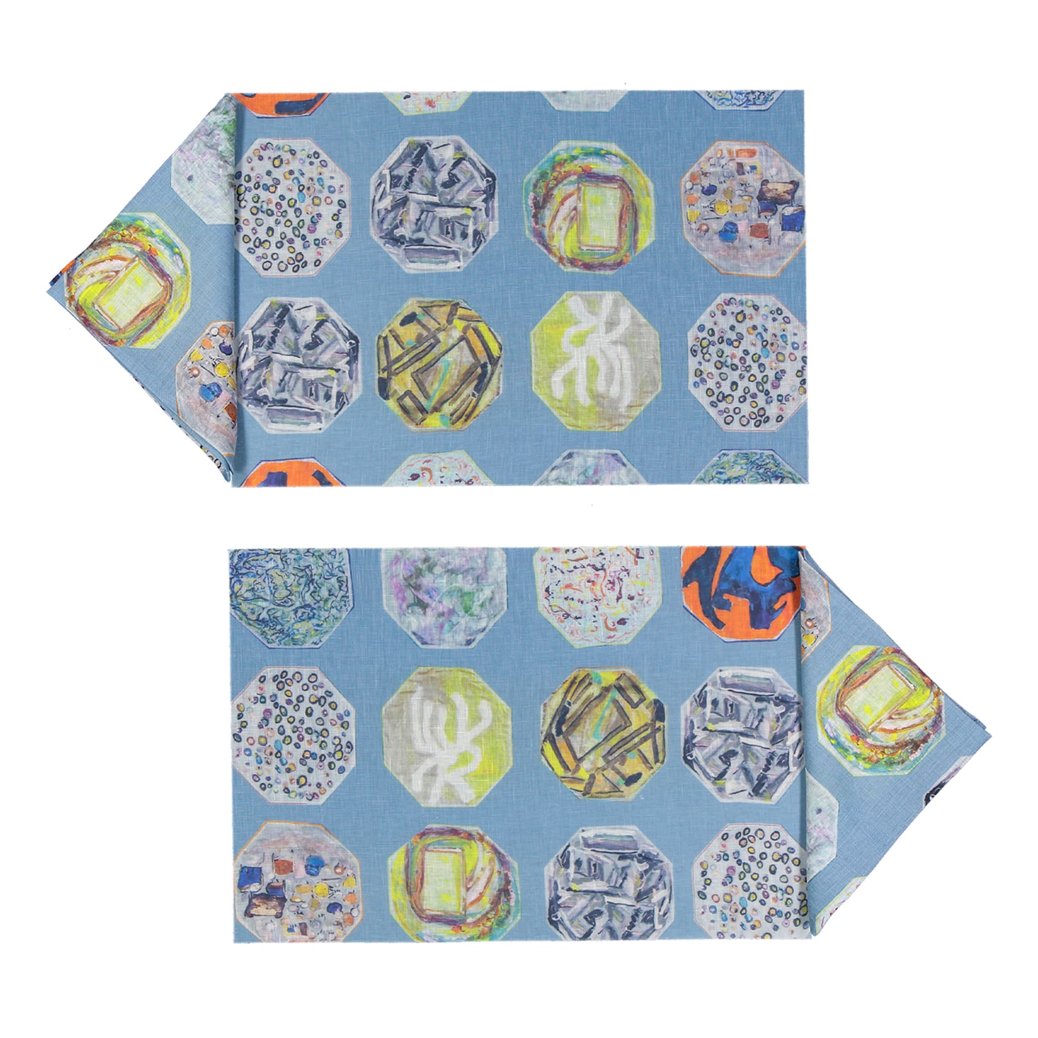 Medallions Set of 2 Rectangular Coated blue Placemats and Napkins - Main view