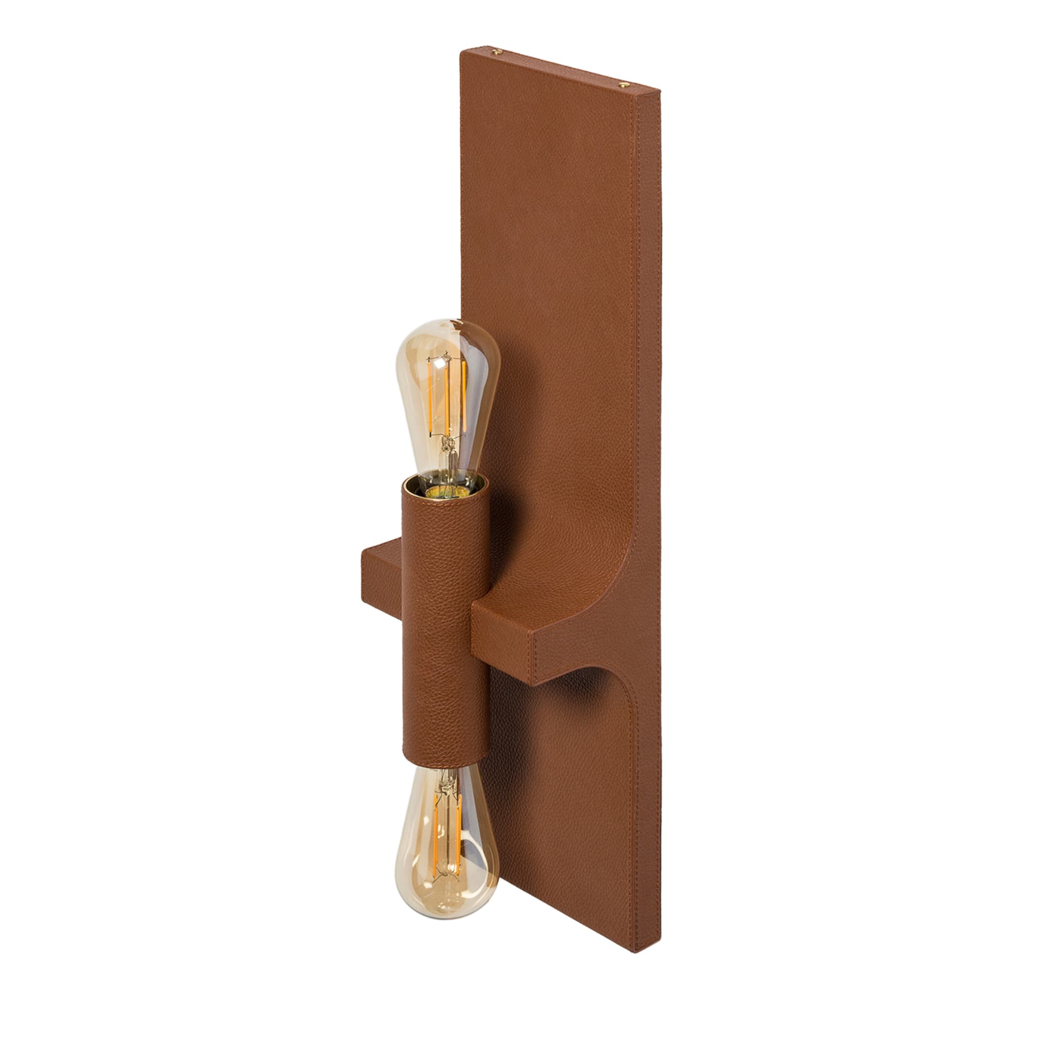 Walcott Twin Brown Leather Wall Lamp - Main view