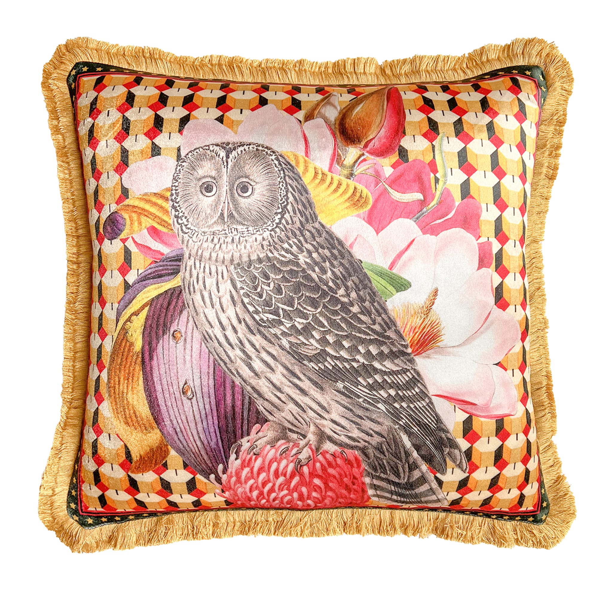 Coussin carré polychrome Lucky Owl - Vue principale