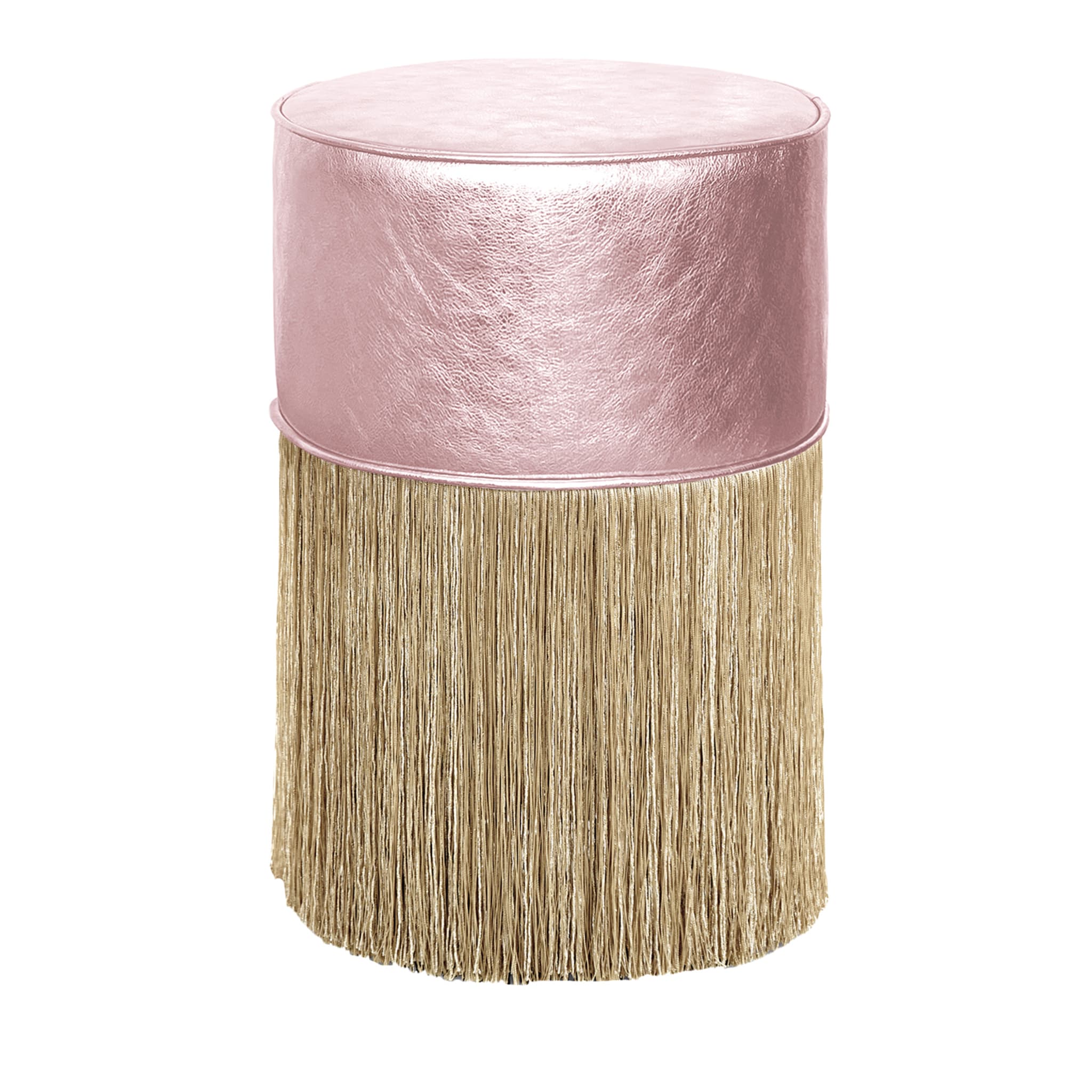Gleaming Pink Leather Gold Fringes Pouf by Lorenza Bozzoli - Main view