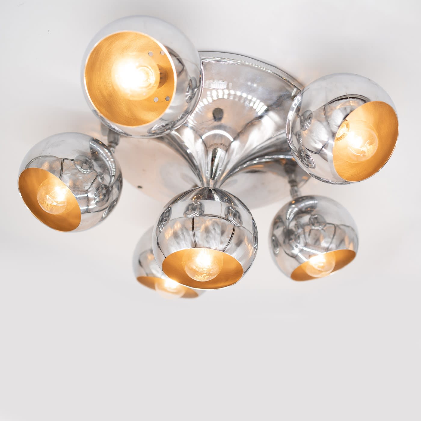 6-Light 1960 Reggiani Chromed Ceiling Lamp - Enrico Neri & C. snc
