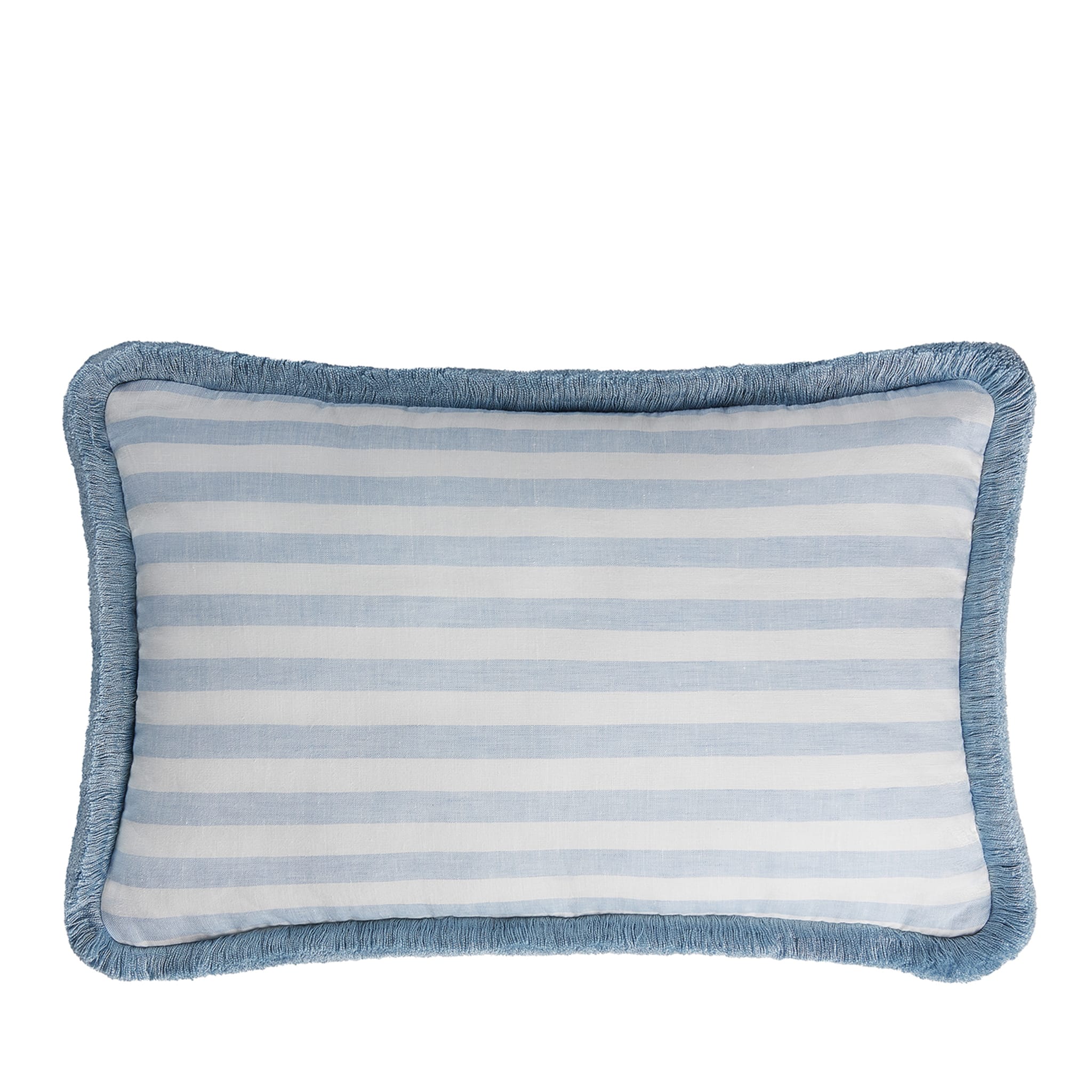 Striped White And Light Blue Happy Linen Cushion - Main view