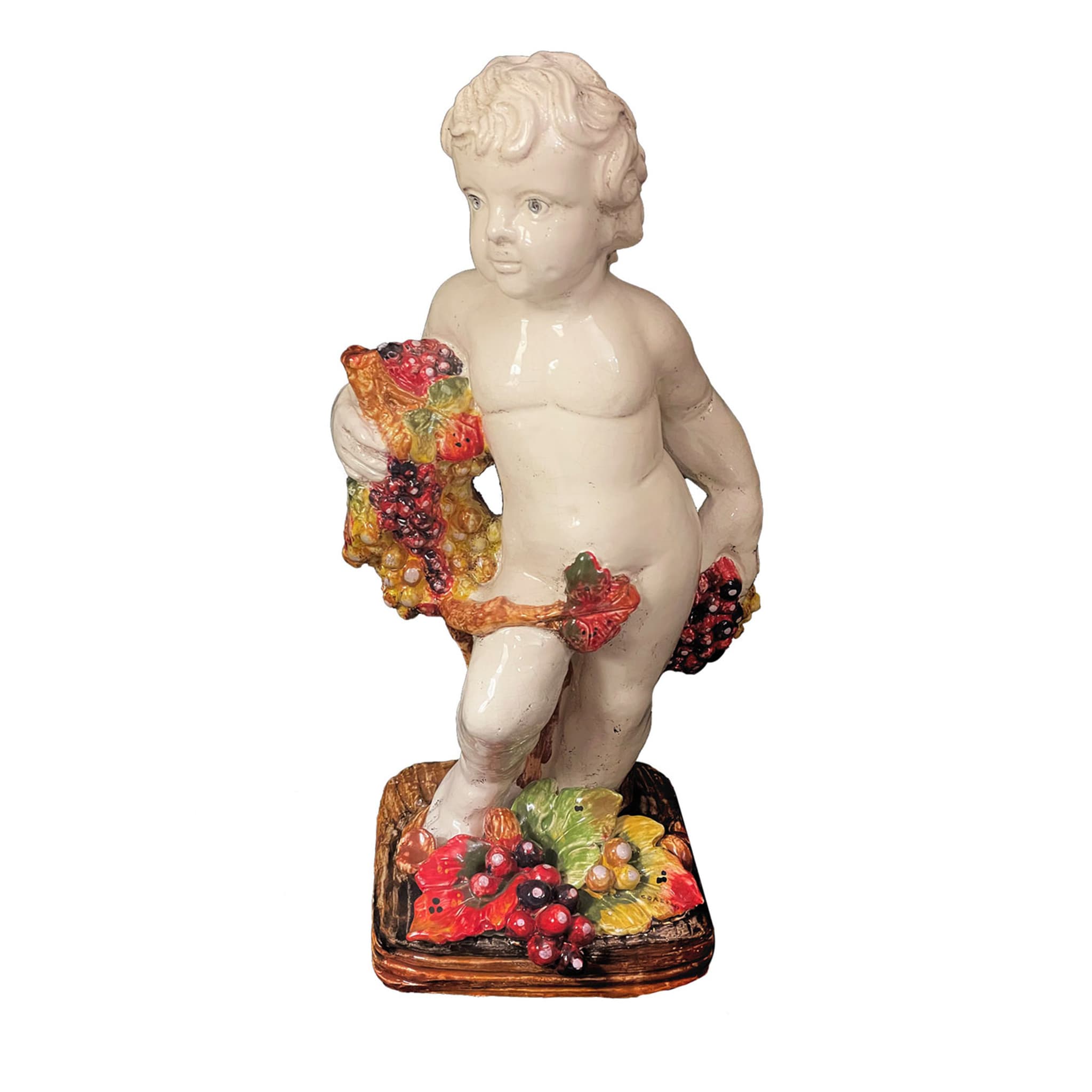 Putto with Grapes Polychrome Sculpture - Main view