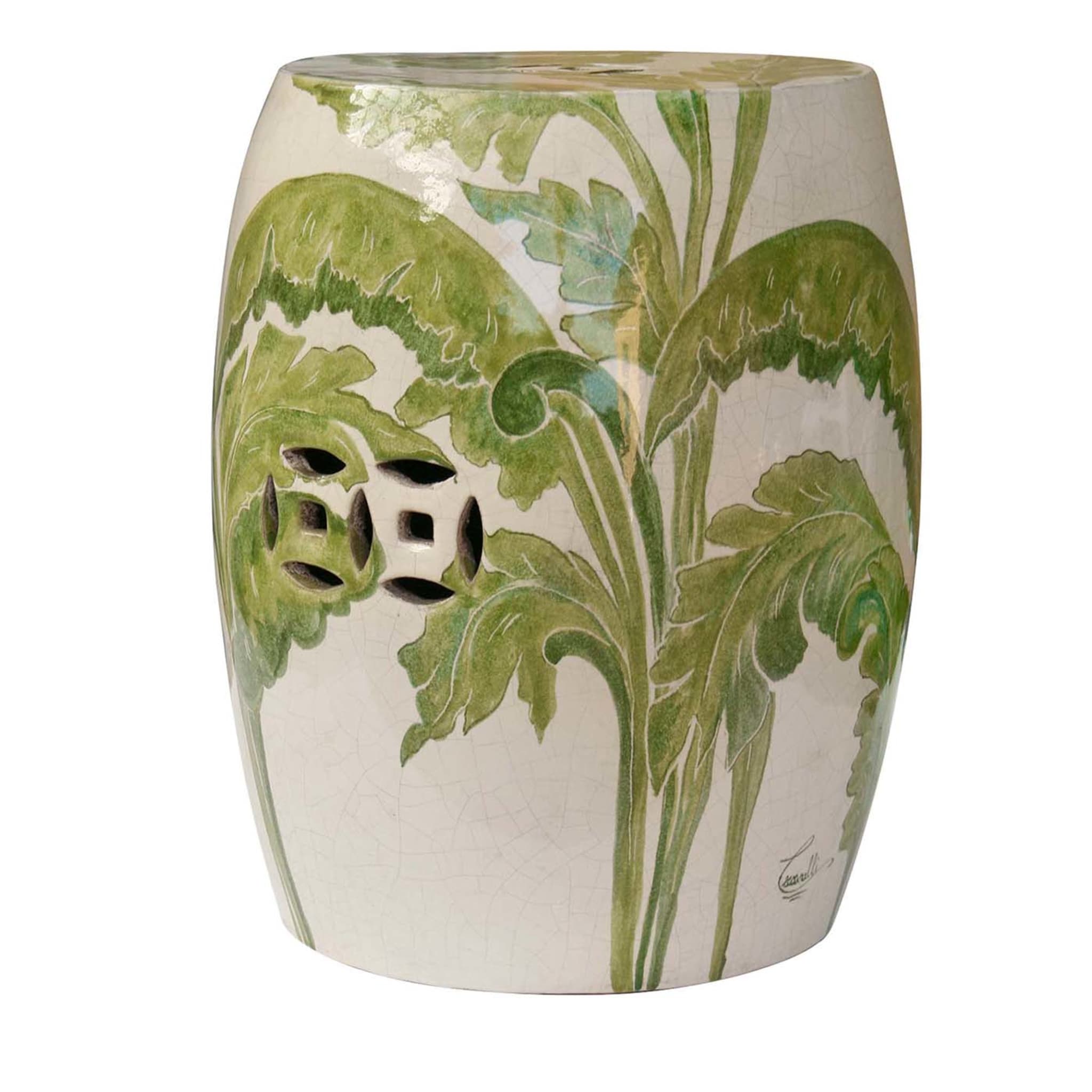 Banana Tree Leaves Ceramic Pouf with Fretworks - Main view