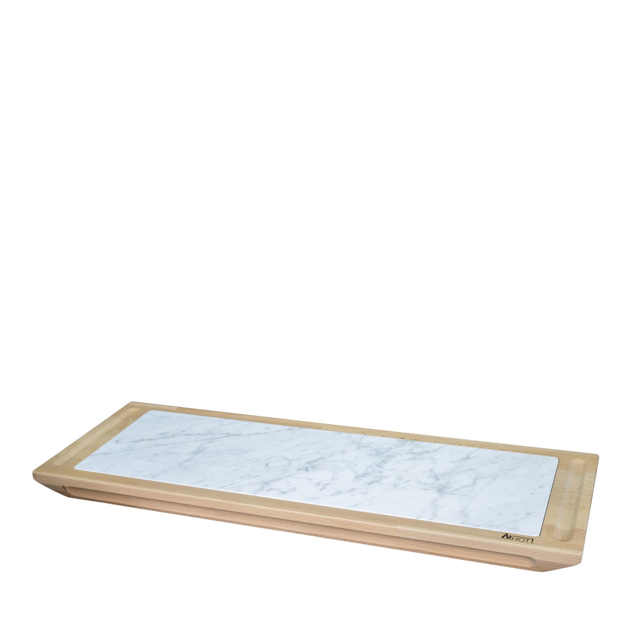 Flat Large Statuario Tray with Wooden Base - Main view