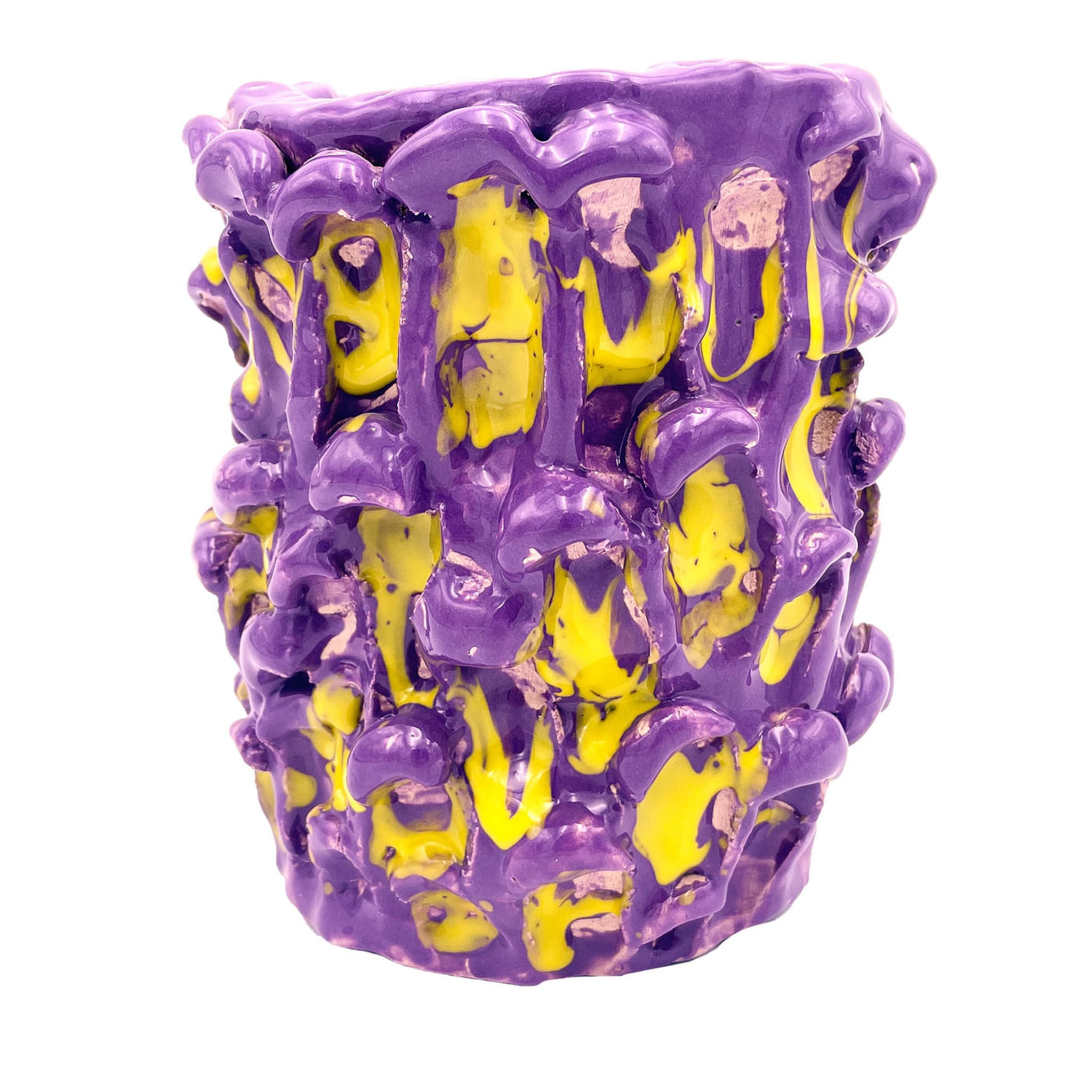 Vaso Onda in velluto viola e giallo limone - Vista principale