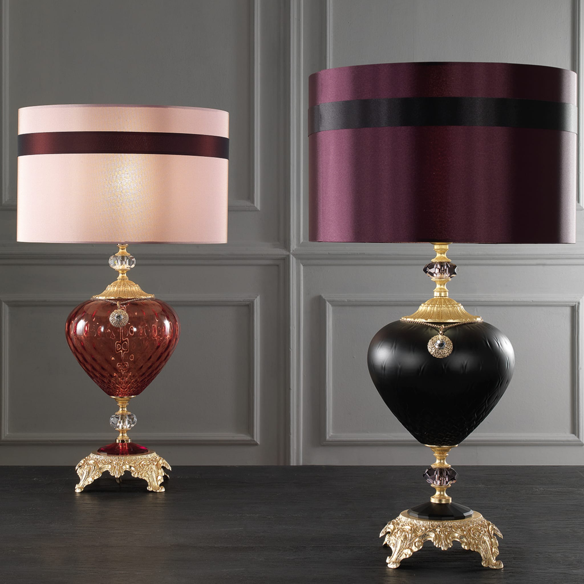 Lámpara de mesa rosa satinado y rojo - Vista alternativa 1