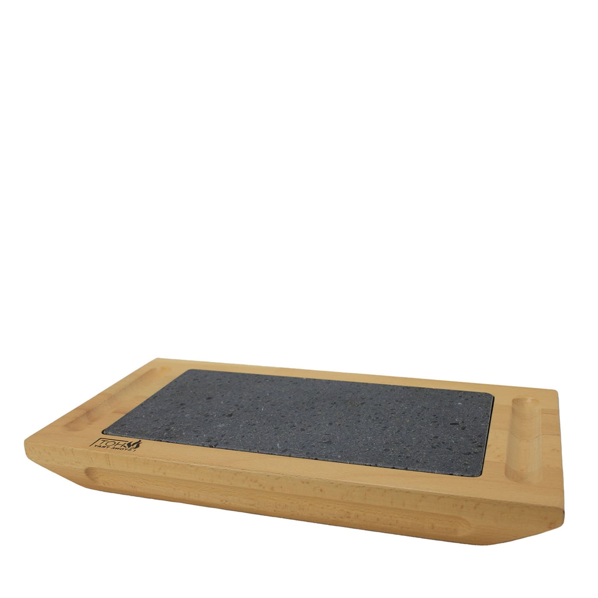 Flaches großes Lavastein-Tablett mit Holzsockel - Hauptansicht