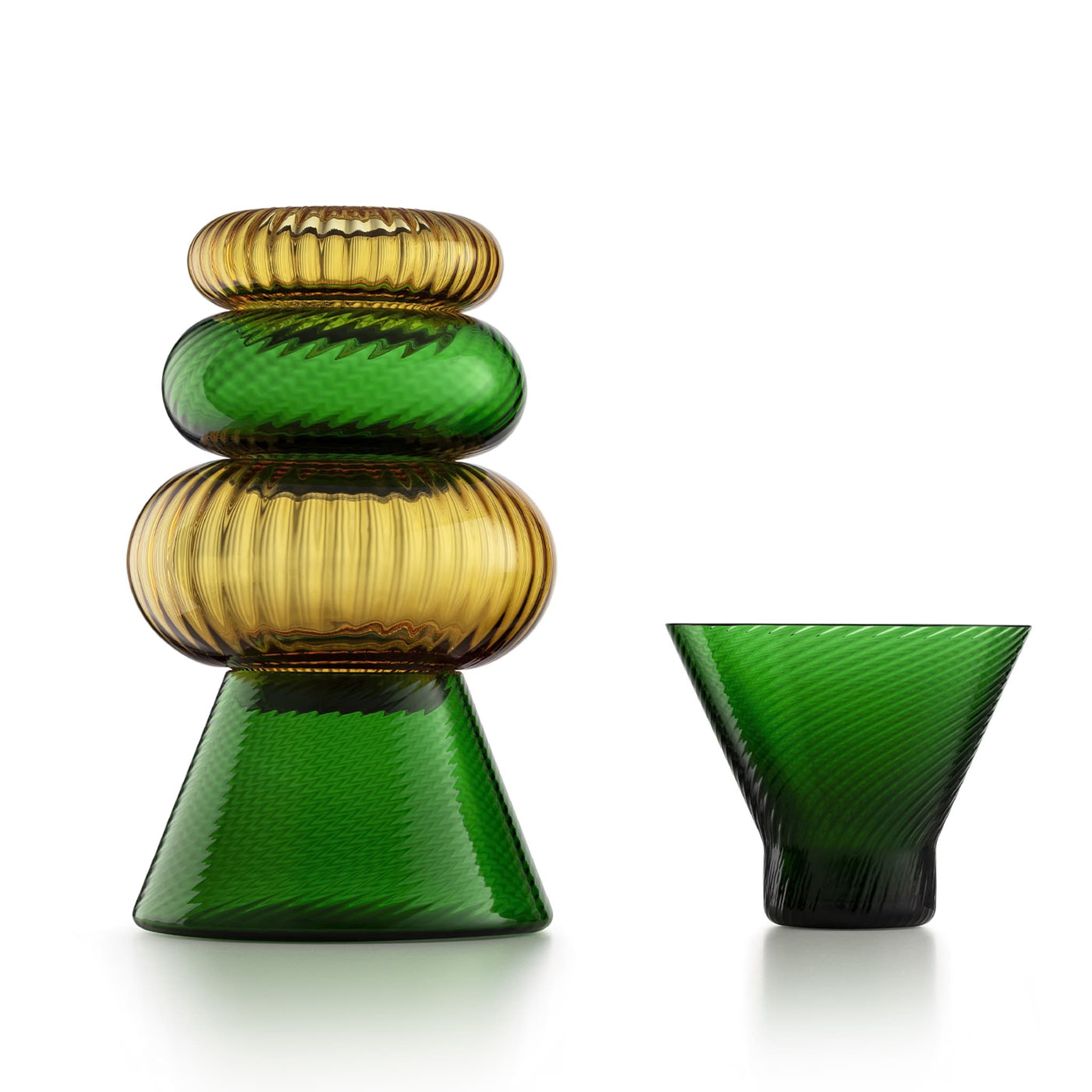 Issey Set of 5 Green and Amber Vases By Matteo Zorzenoni - Alternative view 3