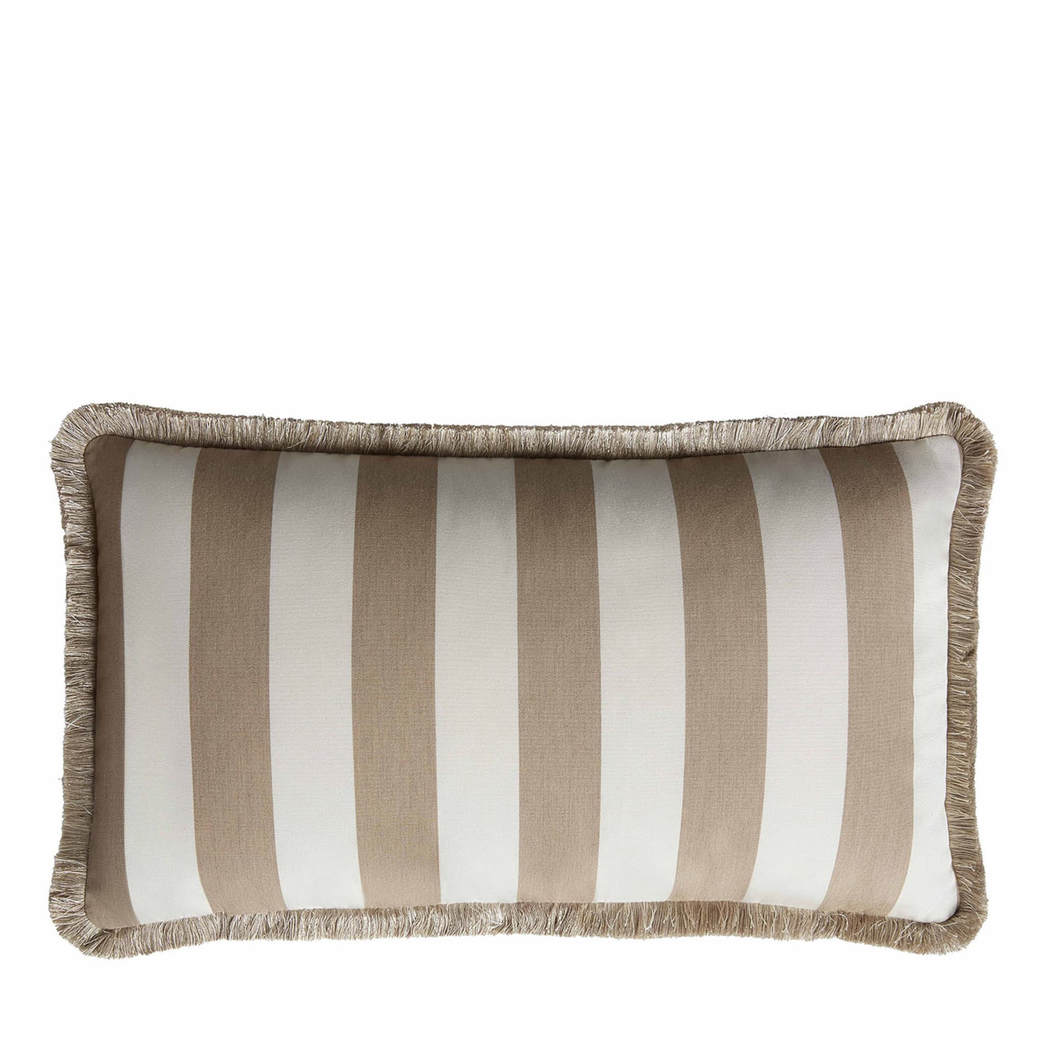 Happy White and Beige With Fringes Outdoor Pillow  - Main view