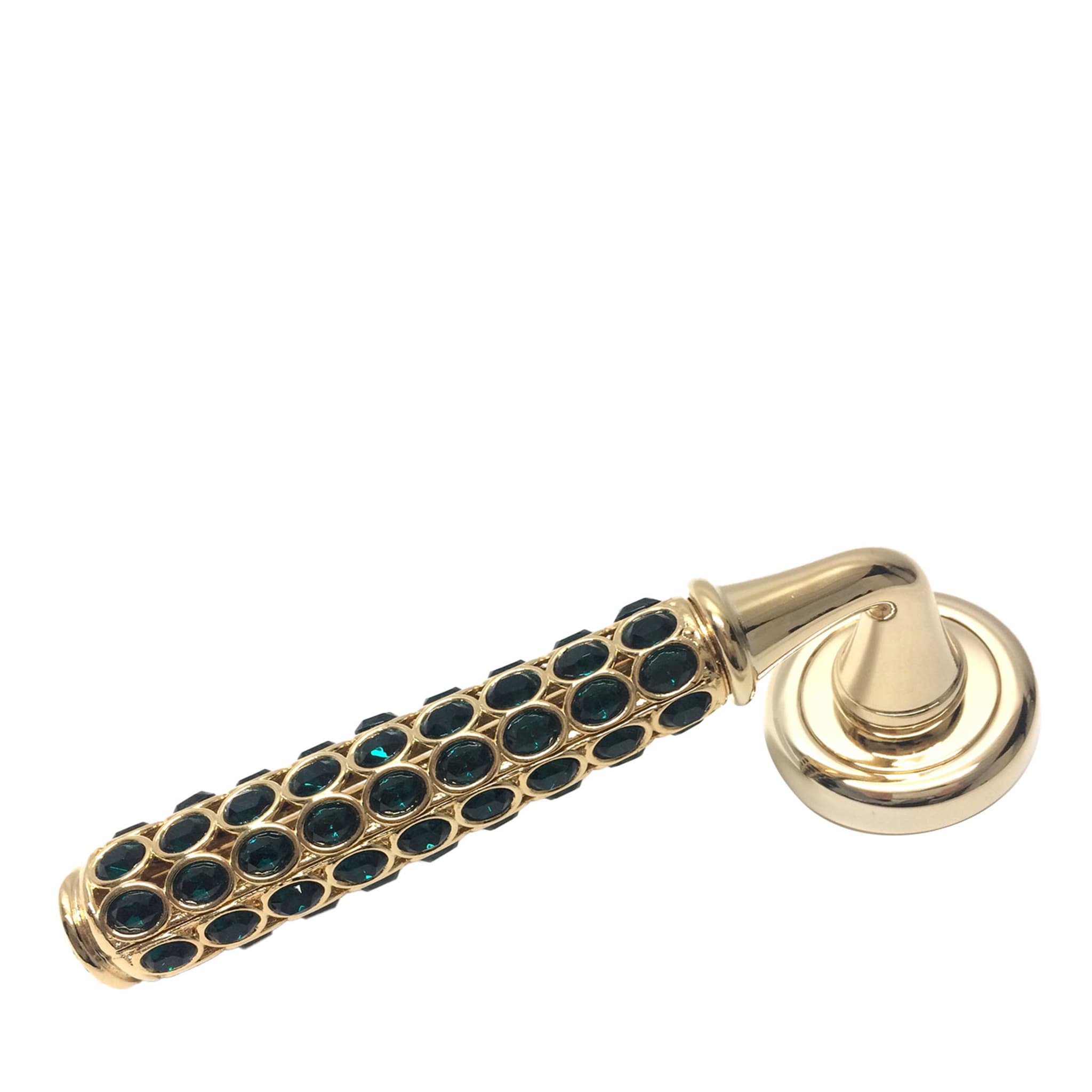Foglia Verde Golden Lever On Rose Handle with Green Gemstone - Main view