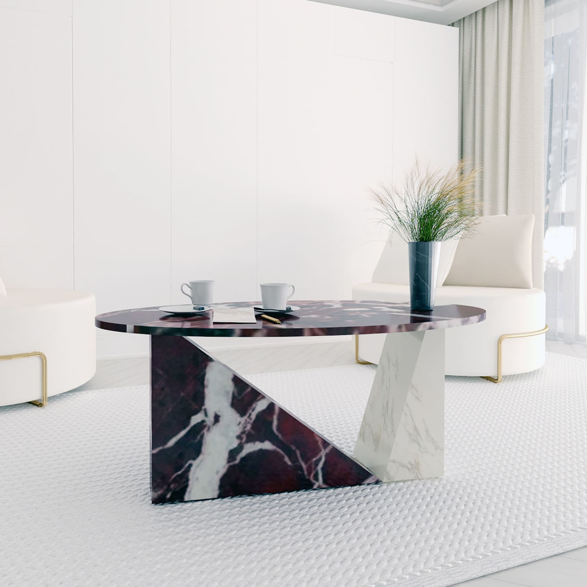 Dieus Coffee Table in Gold Calacatta and Red Levanto Marbles by sid&sign - Alternative view 1