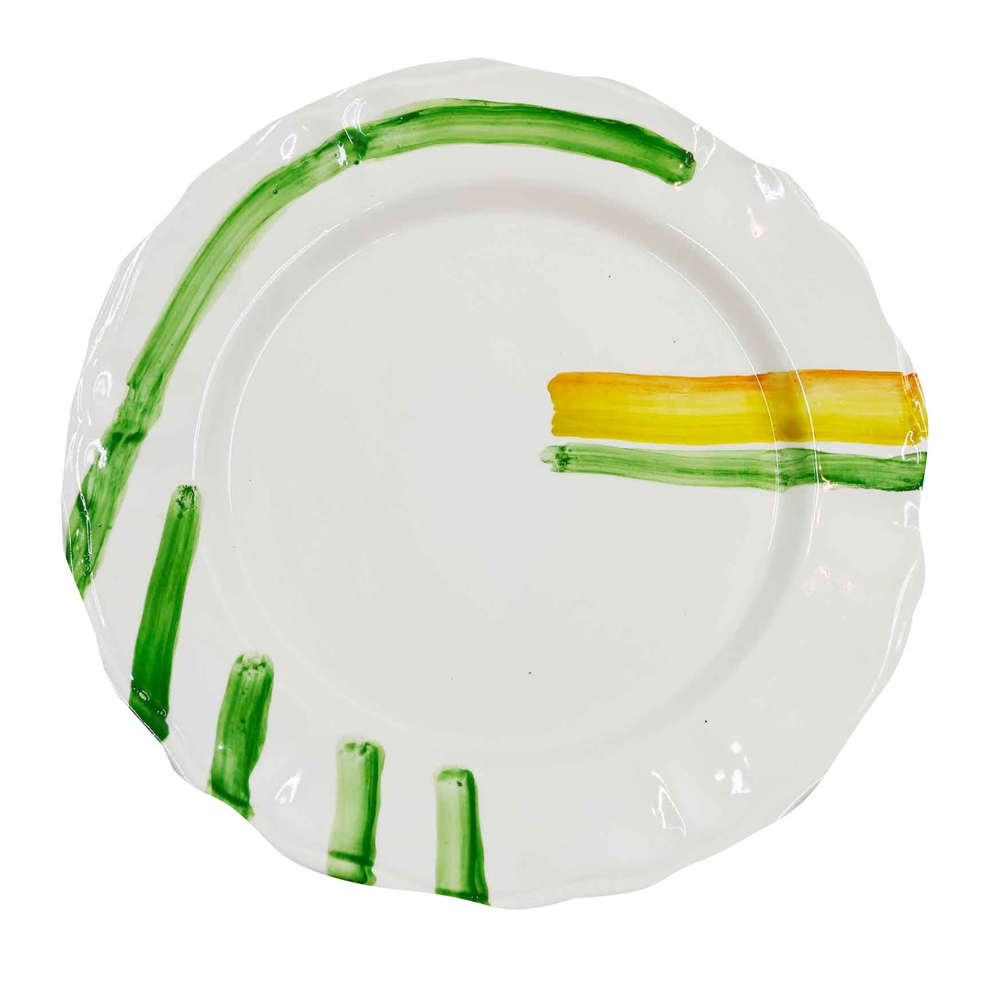 Assiette de présentation blanche à coups de pinceau verts et jaunes - Vue principale
