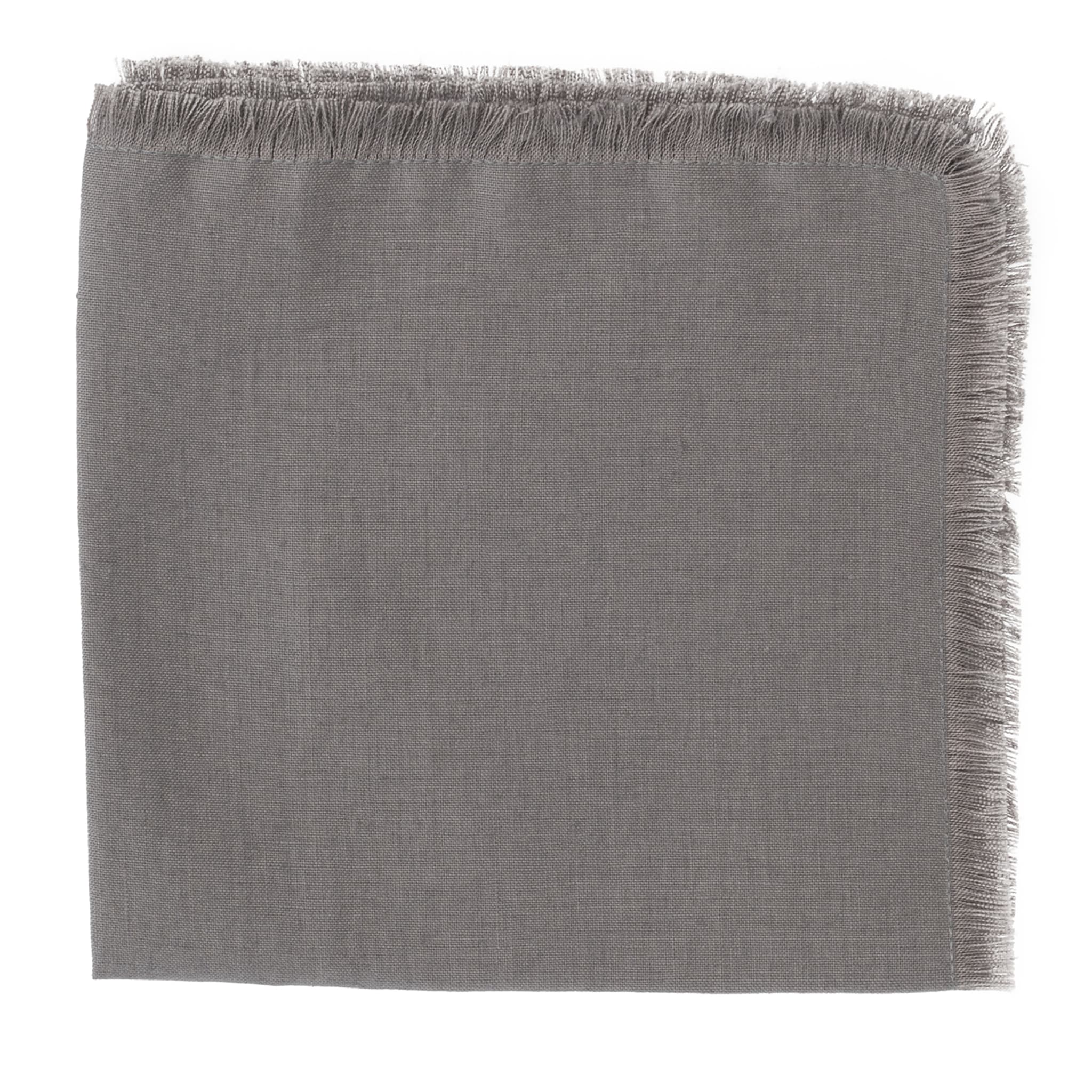 Set of 4 Luxury Hand-Fringed Grey Pure Linen Napkins - Main view