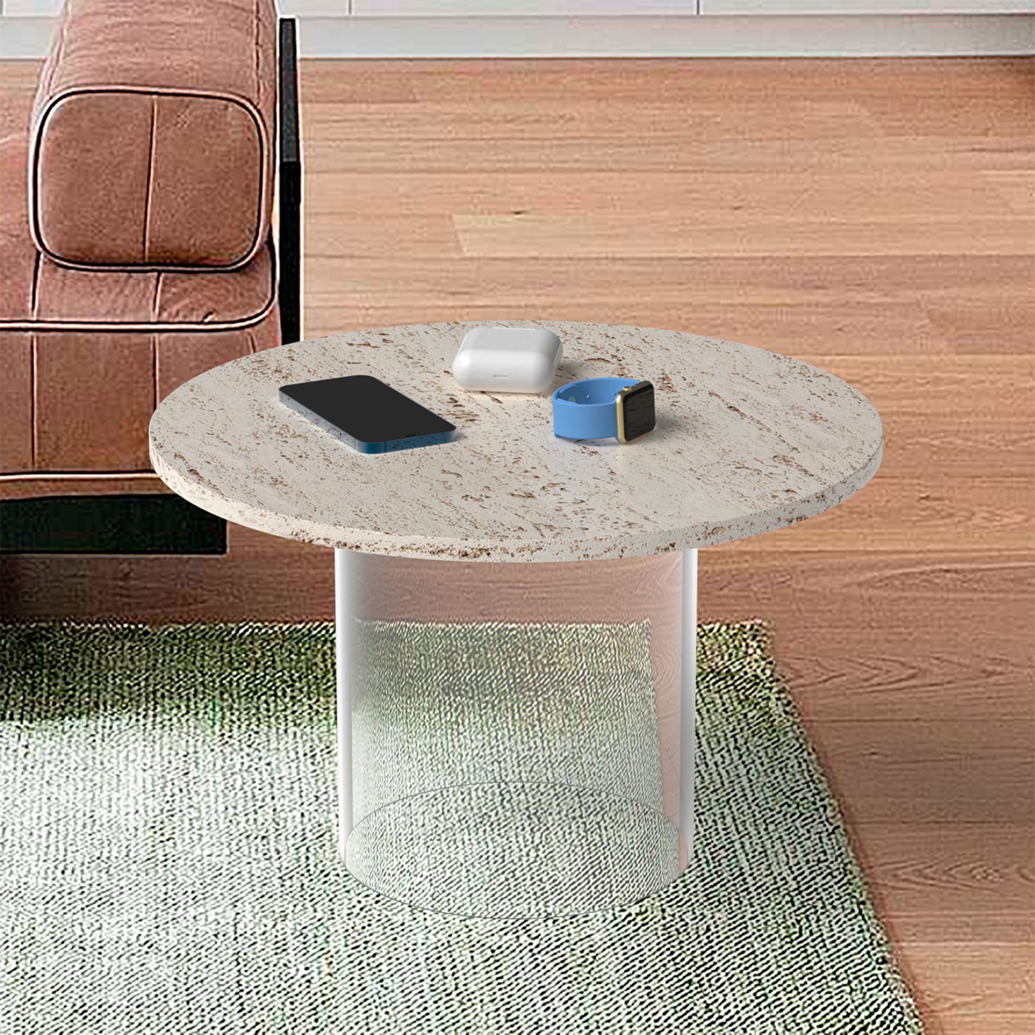 Mesa de centro de mármol travertino del siglo XXI con cargador inalámbrico - Vista alternativa 3
