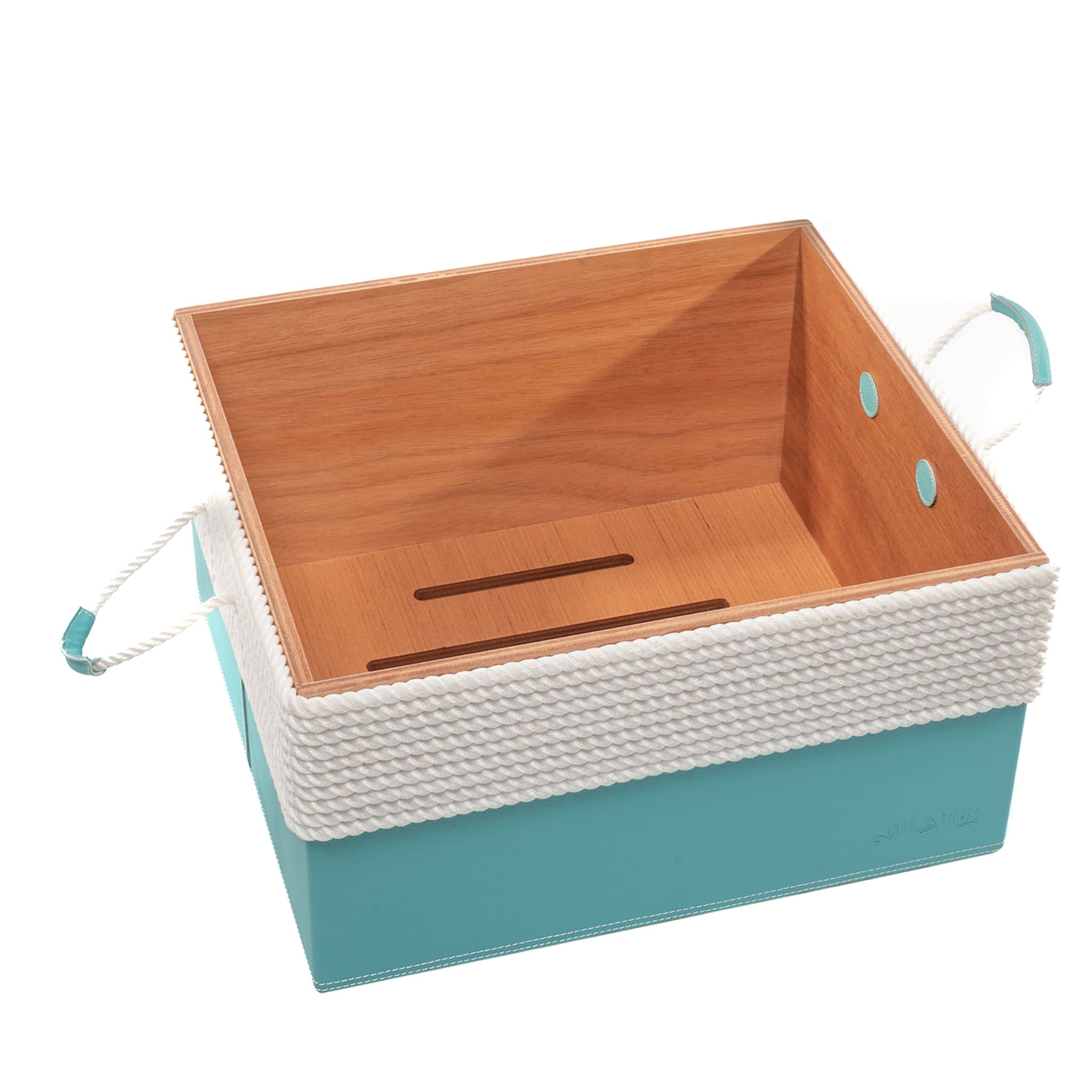 Medium Turquoise & White Basket with Handles - Main view