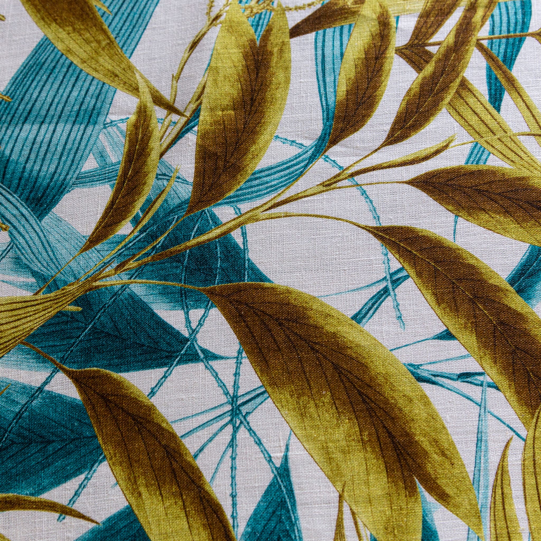 Las Palmas Linen Tablecloth With Turquoise And Yellow Palm Leaves - Alternative view 4