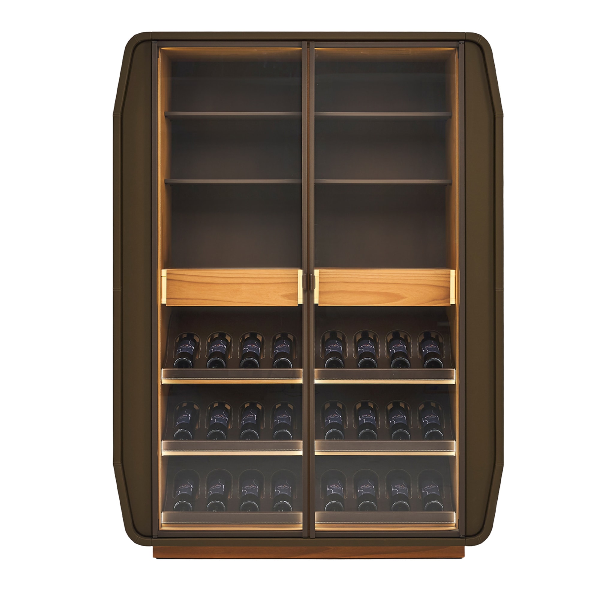 Eno Brown Leather Wine Cabinet - Main view