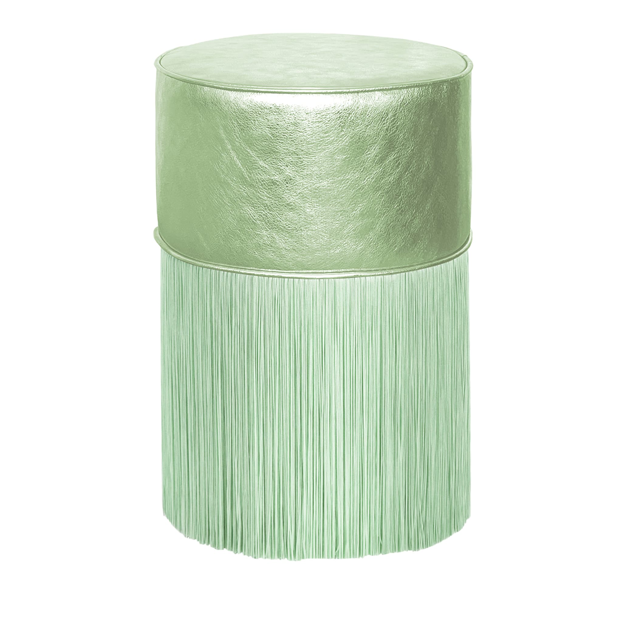 Puf de piel metalizada verde claro brillante de Lorenza Bozzoli - Vista principal