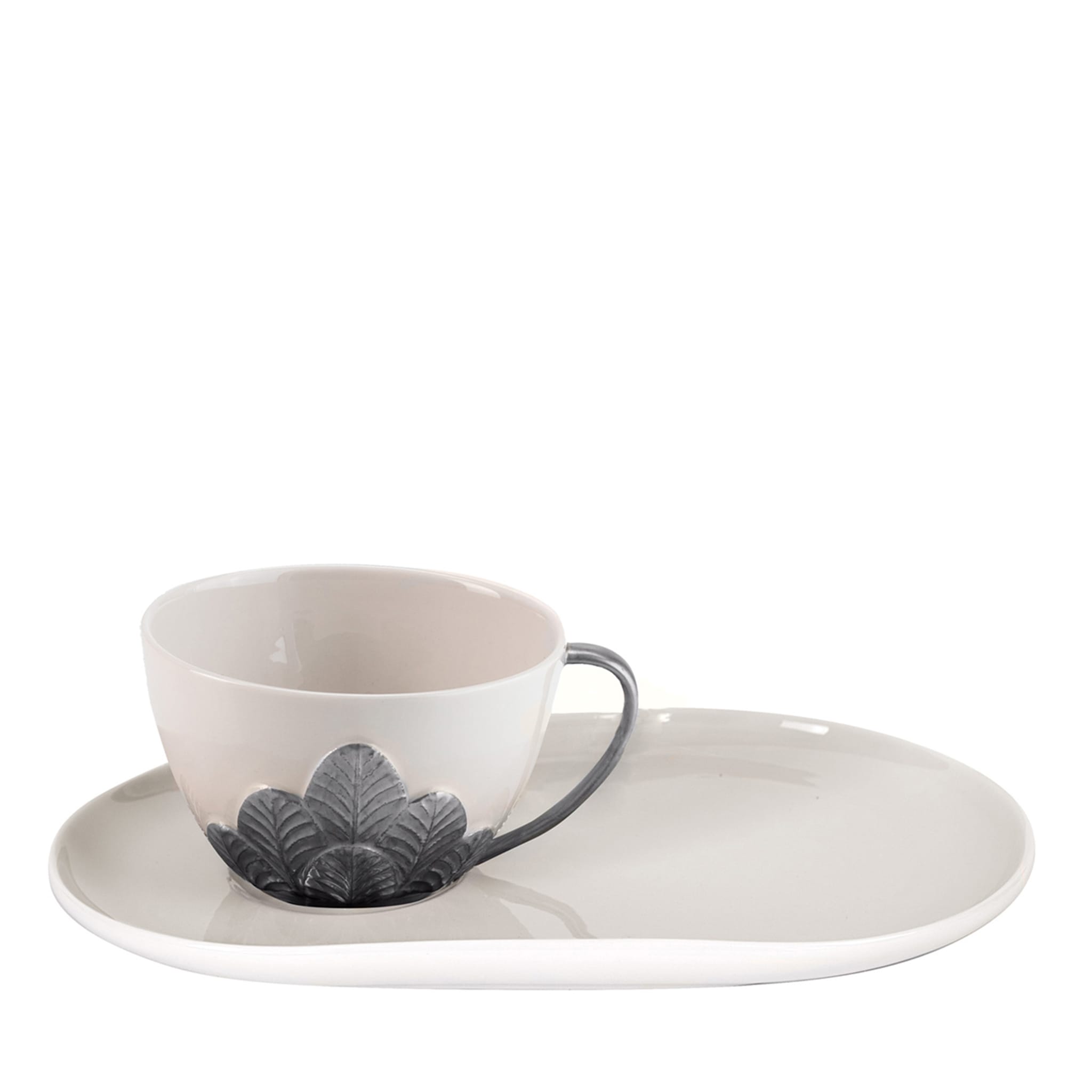 PEACOCK TEA CUP WITH DELIGHT DISH - SILVER - Main view