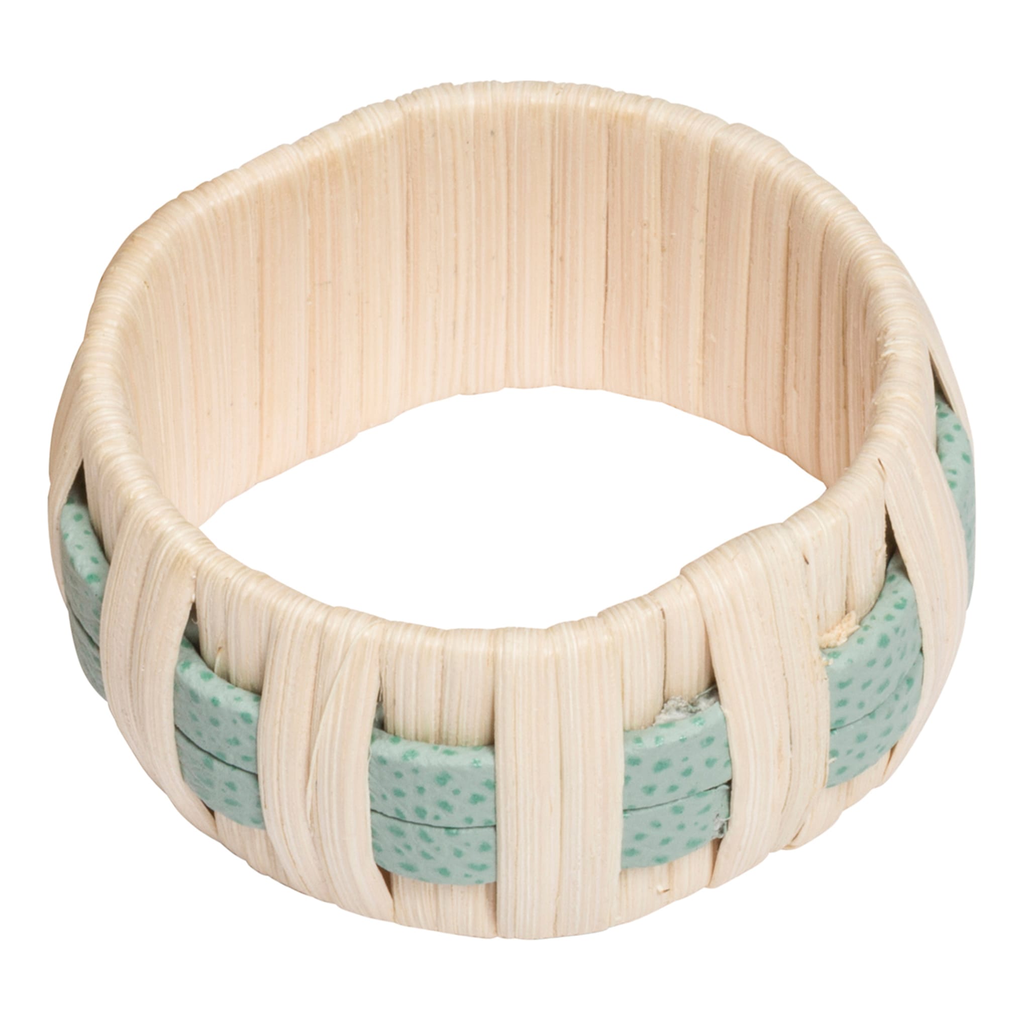 Anglet Green Leather and Rattan Napkin Ring - Main view