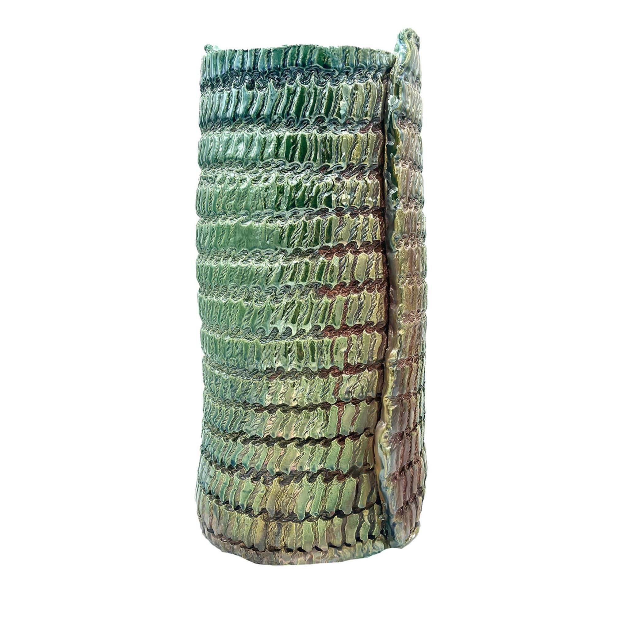 Jarrón de Raku con estampado textil iridiscente metálico - Vista principal