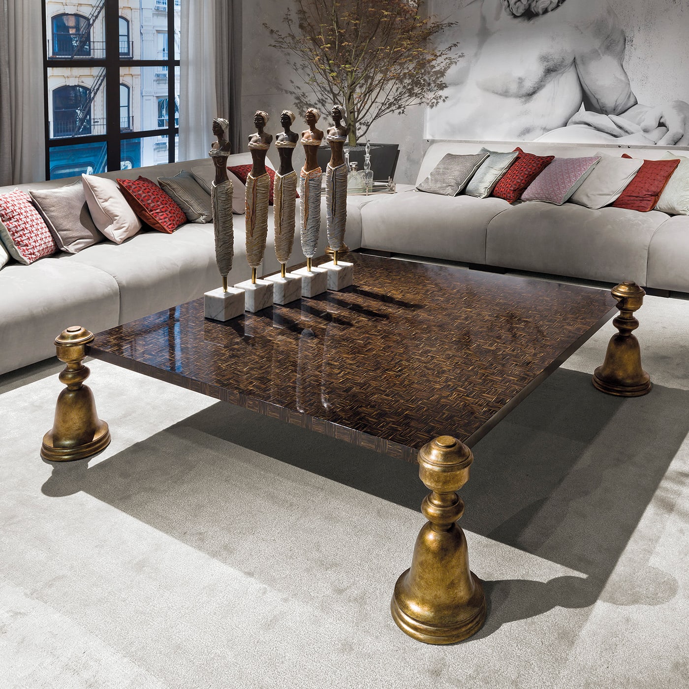 Palm Wood and Gold Leaf Coffee Table - Provasi