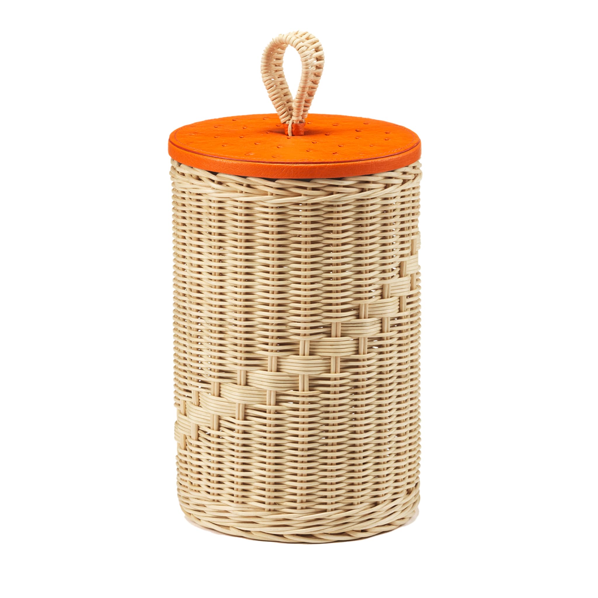 Goccia Tall Wicker Jar with Wood Lid Covered with Ostrich Leather - Main view