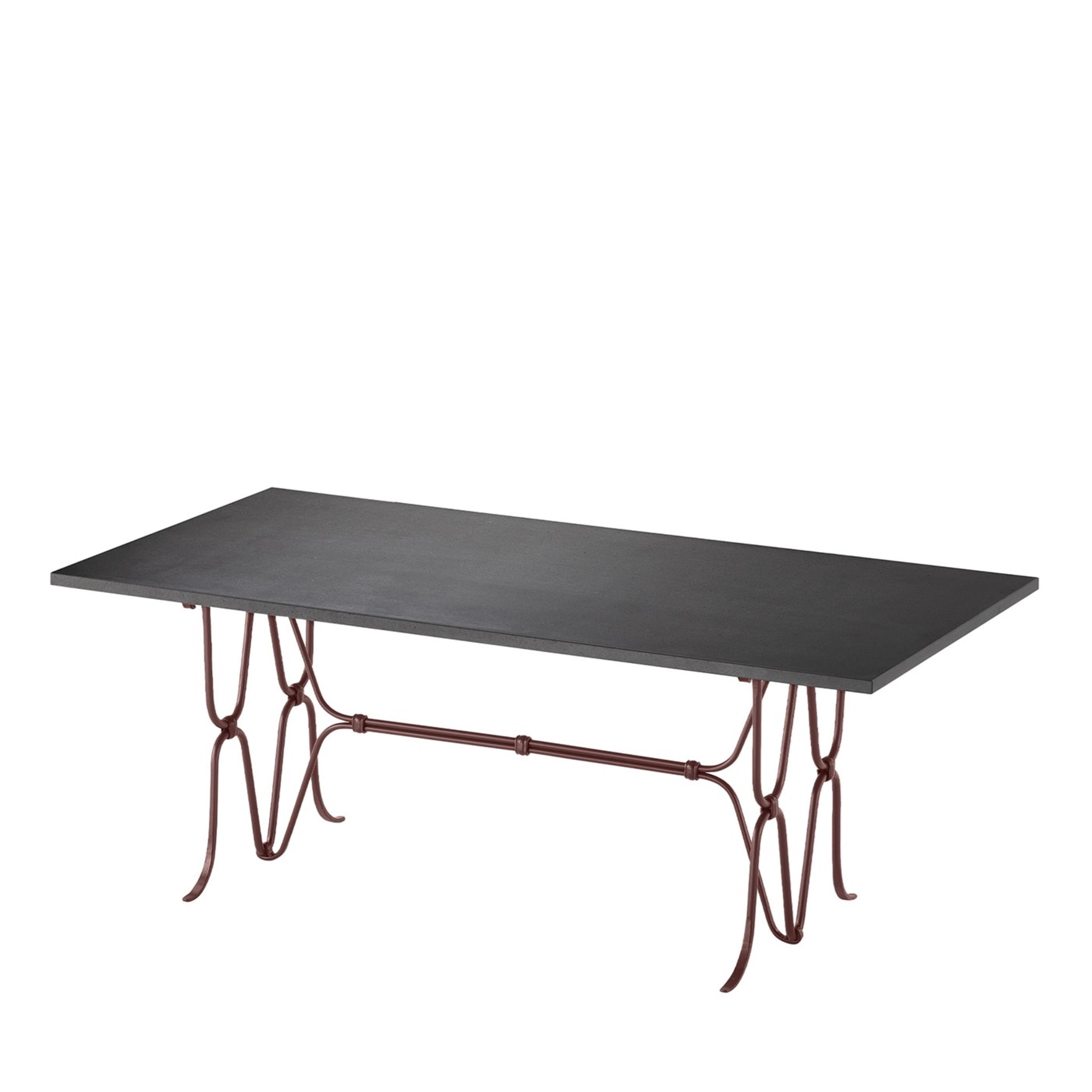 Ligare Lava-Stone-Top & Wrought Iron Brown Rectangular Table - Main view