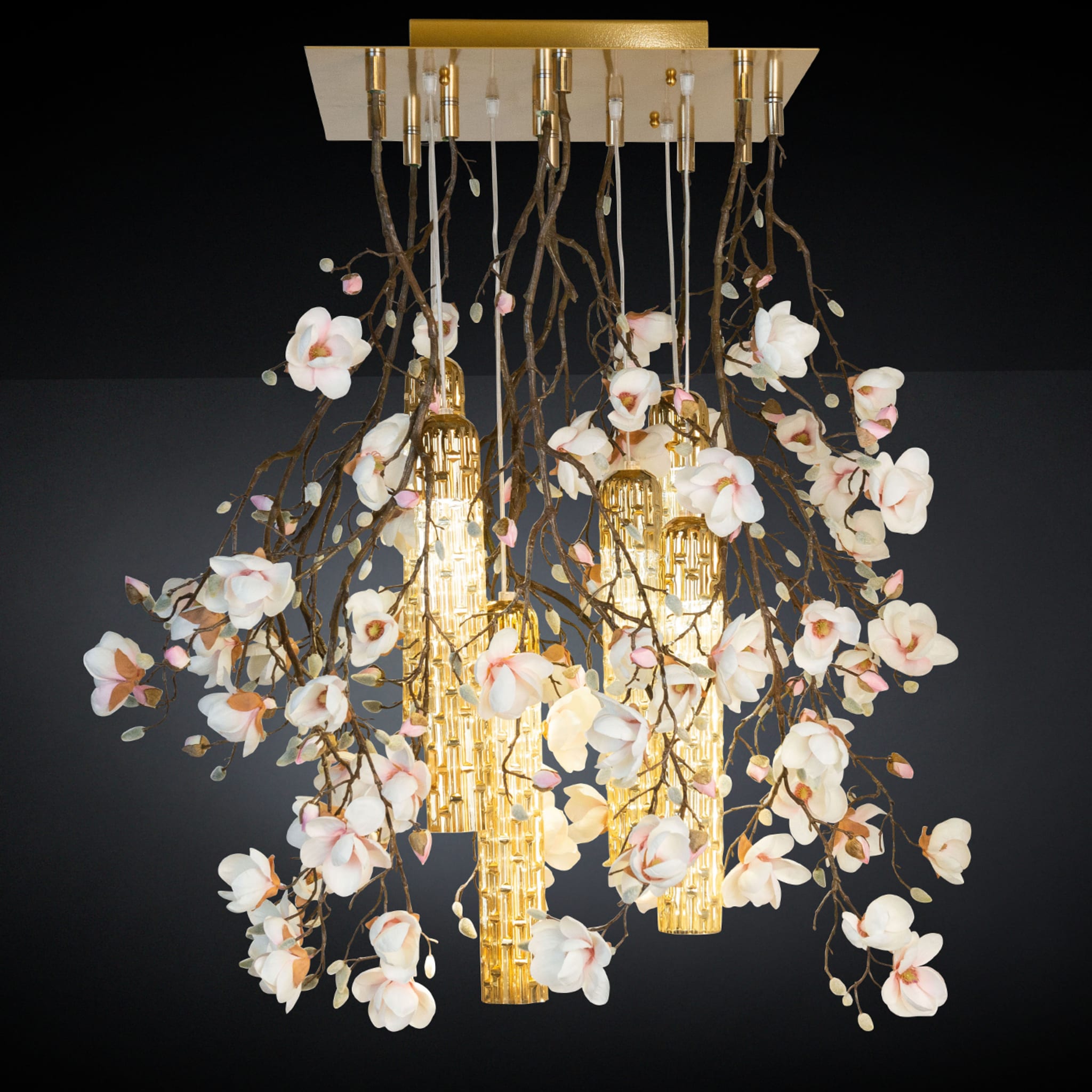 Flower Power Magnolia Square White and Gold Chandelier - Alternative view 3