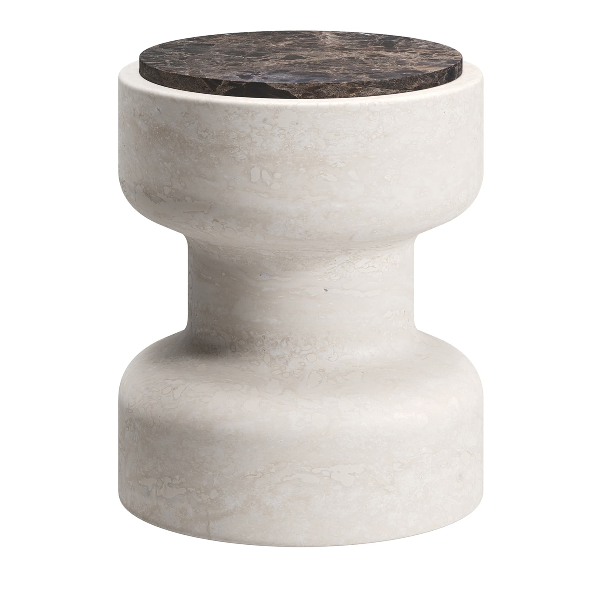Tivoli Stool in travertine and marble by Ivan Colominas - Main view