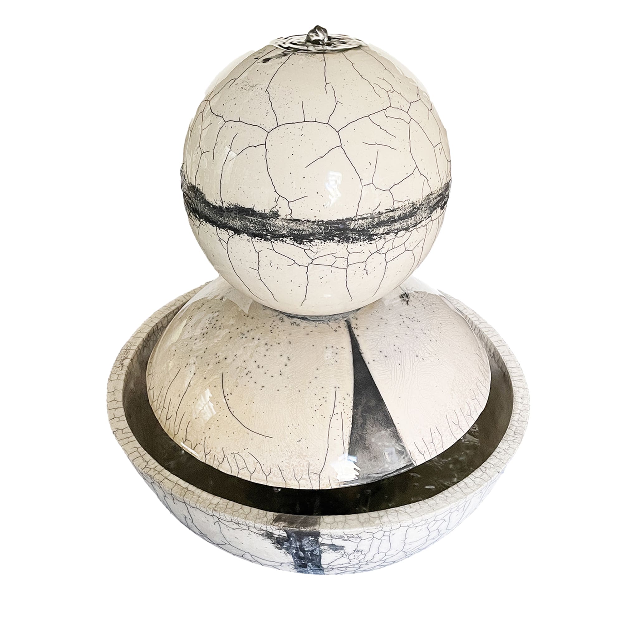 Modern Genesi Globe Black and White Crackle Ceramic Fountain - Main view