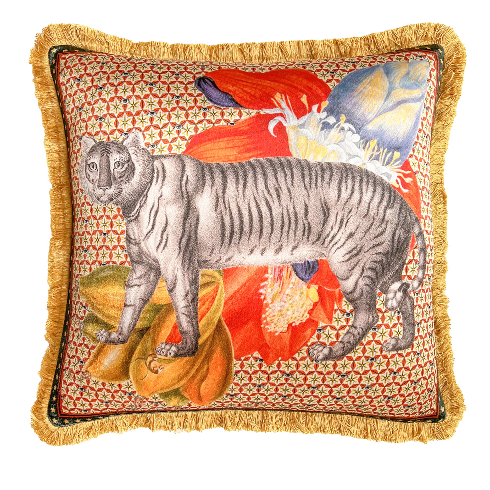 Lovely Tiger Polychrome Square Cushion - Vue principale