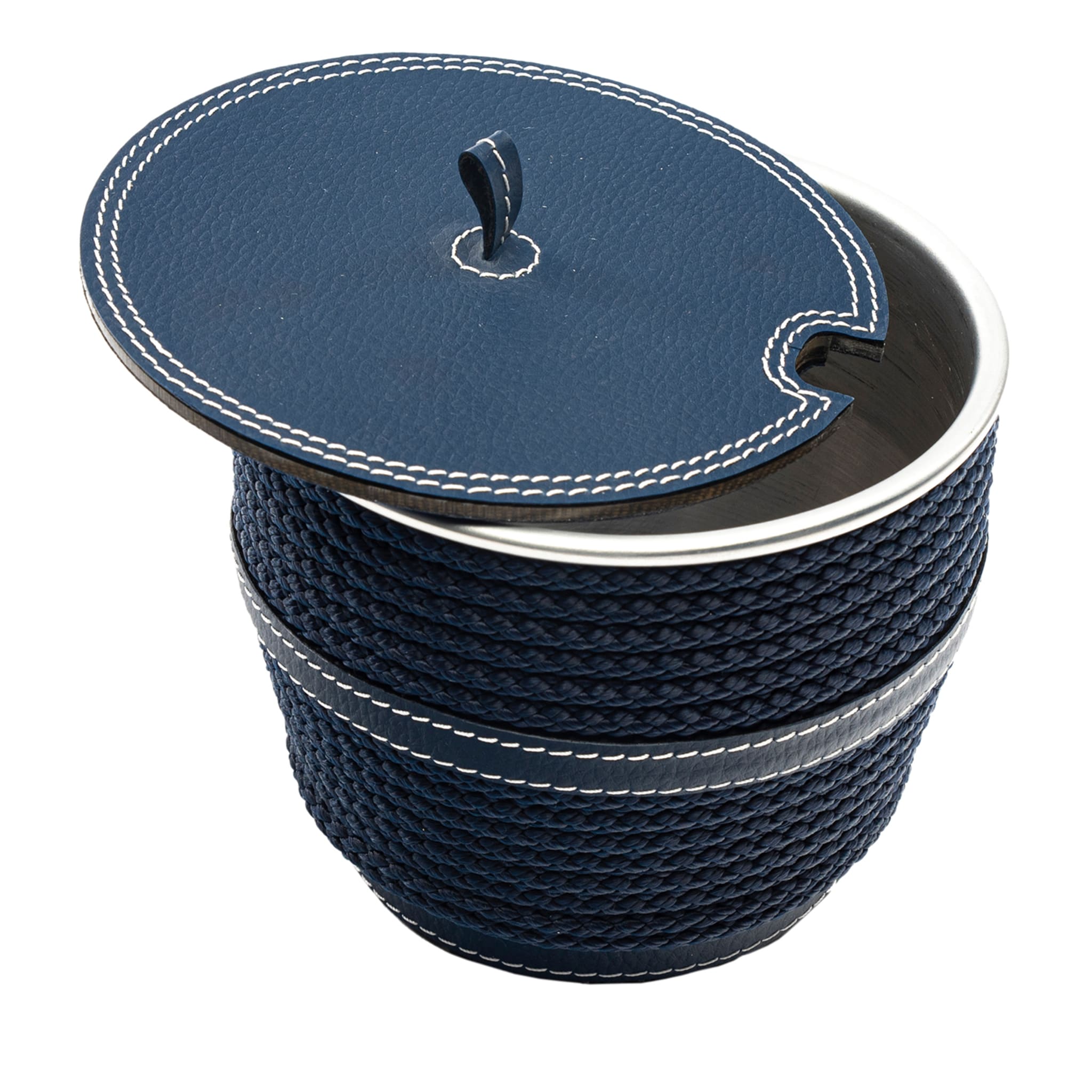 Blue Eco-Leather Coffee Container with Lid and Rope Inserts - Main view