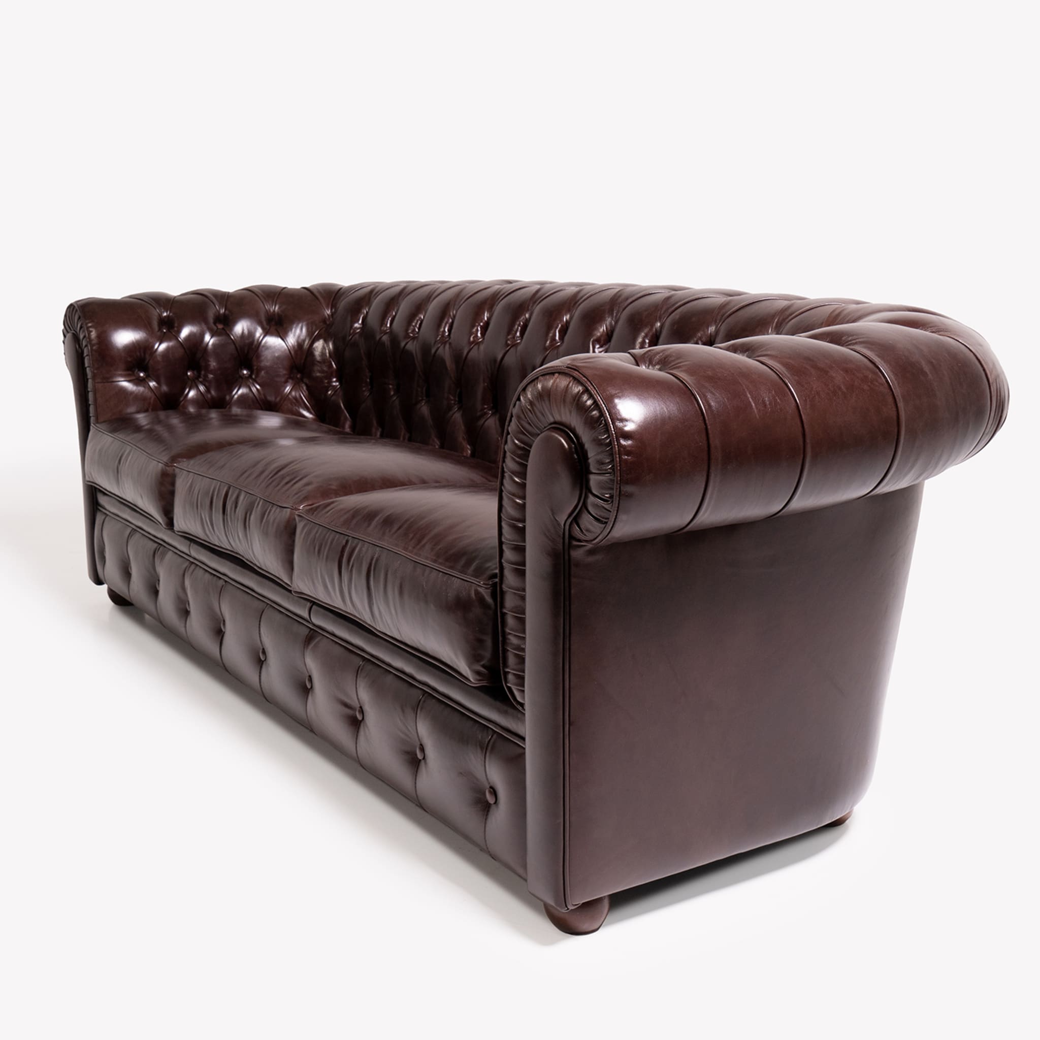 Chesterfield Brown Leather 3-Seater Sofa - Alternative view 1