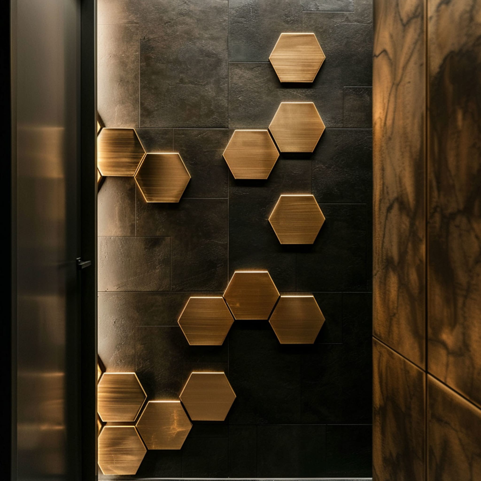 Infinito Set of 20 Hexagonal Scruffy-Looking Brass Tiles - Alternative view 4